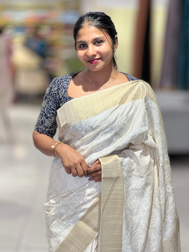 Thread Weaving Paisley Patterned Semi Tussar Saree | GAR147