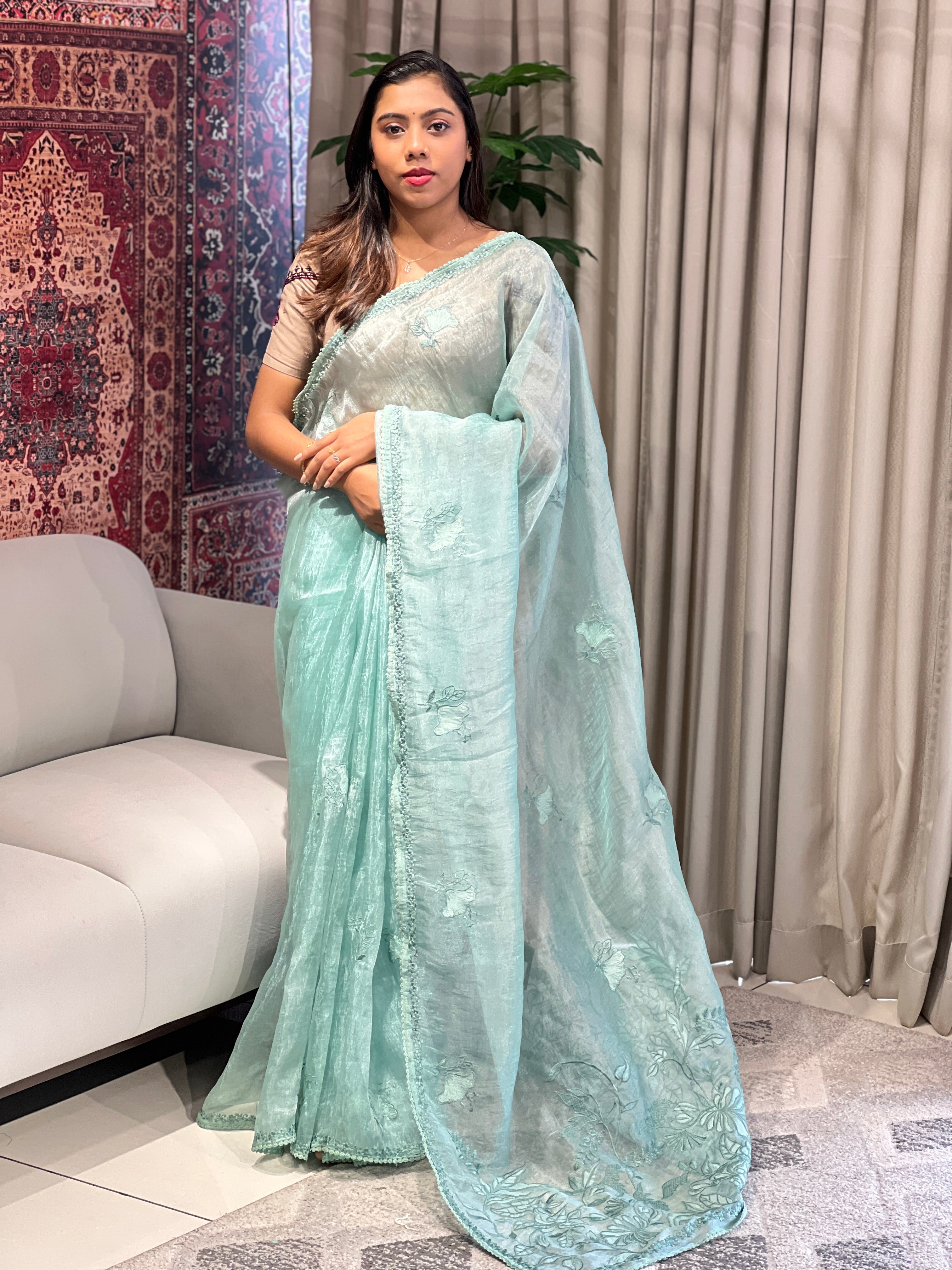 Floral Embroidery Detailed Organza Saree | BLD1860