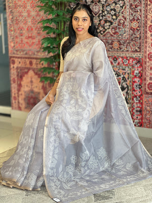 Floral Machine Embroidered Viscose Organza Saree | KSD322