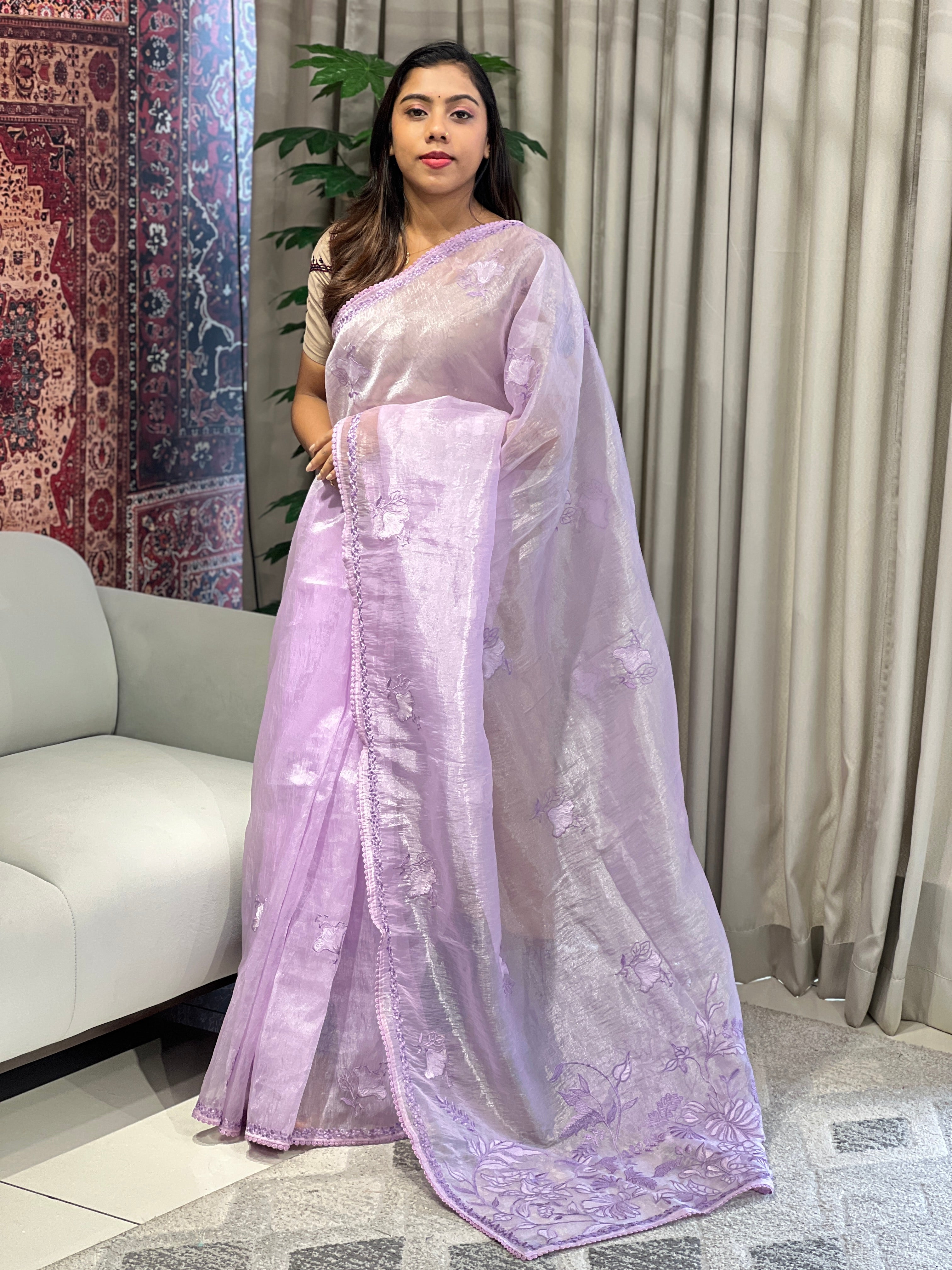 Floral Embroidery Detailed Organza Saree | BLD1866