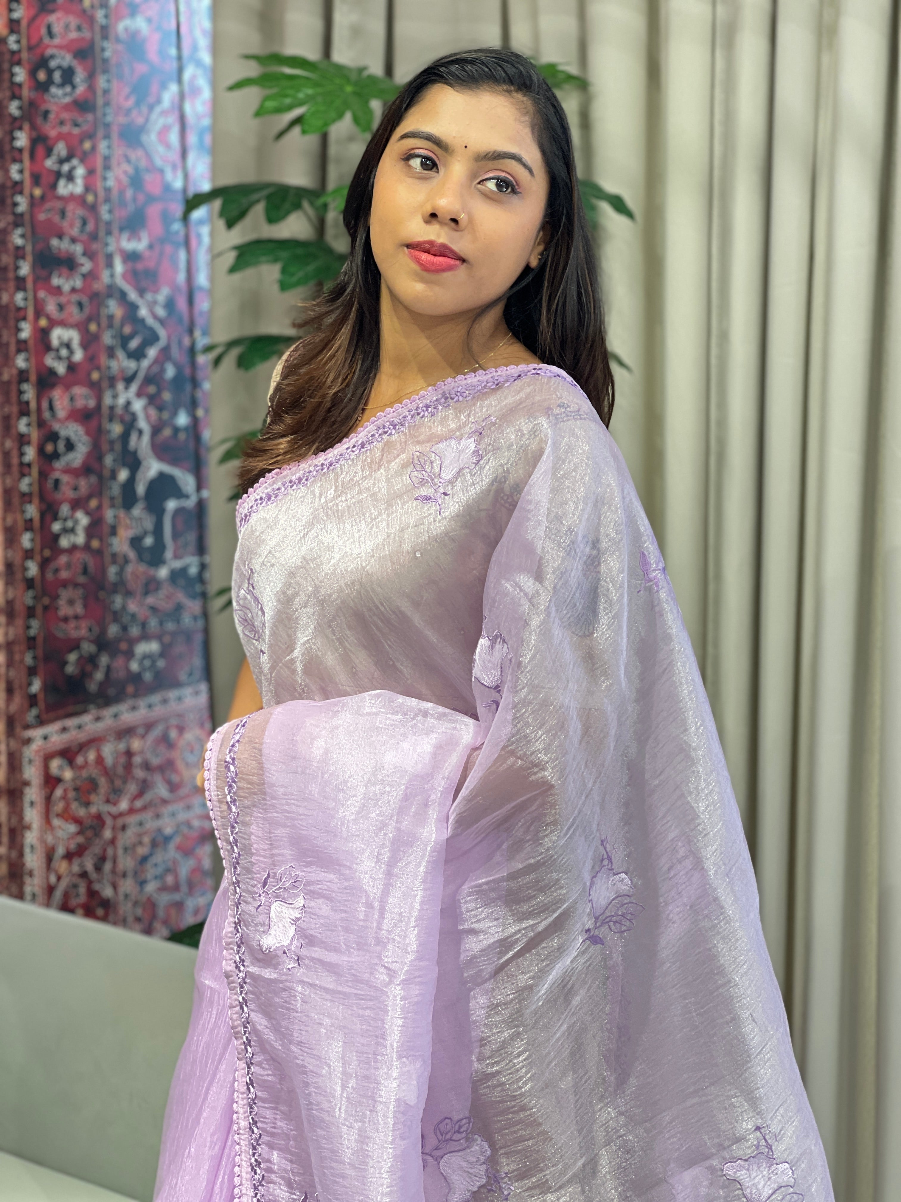 Floral Embroidery Detailed Organza Saree | BLD1866