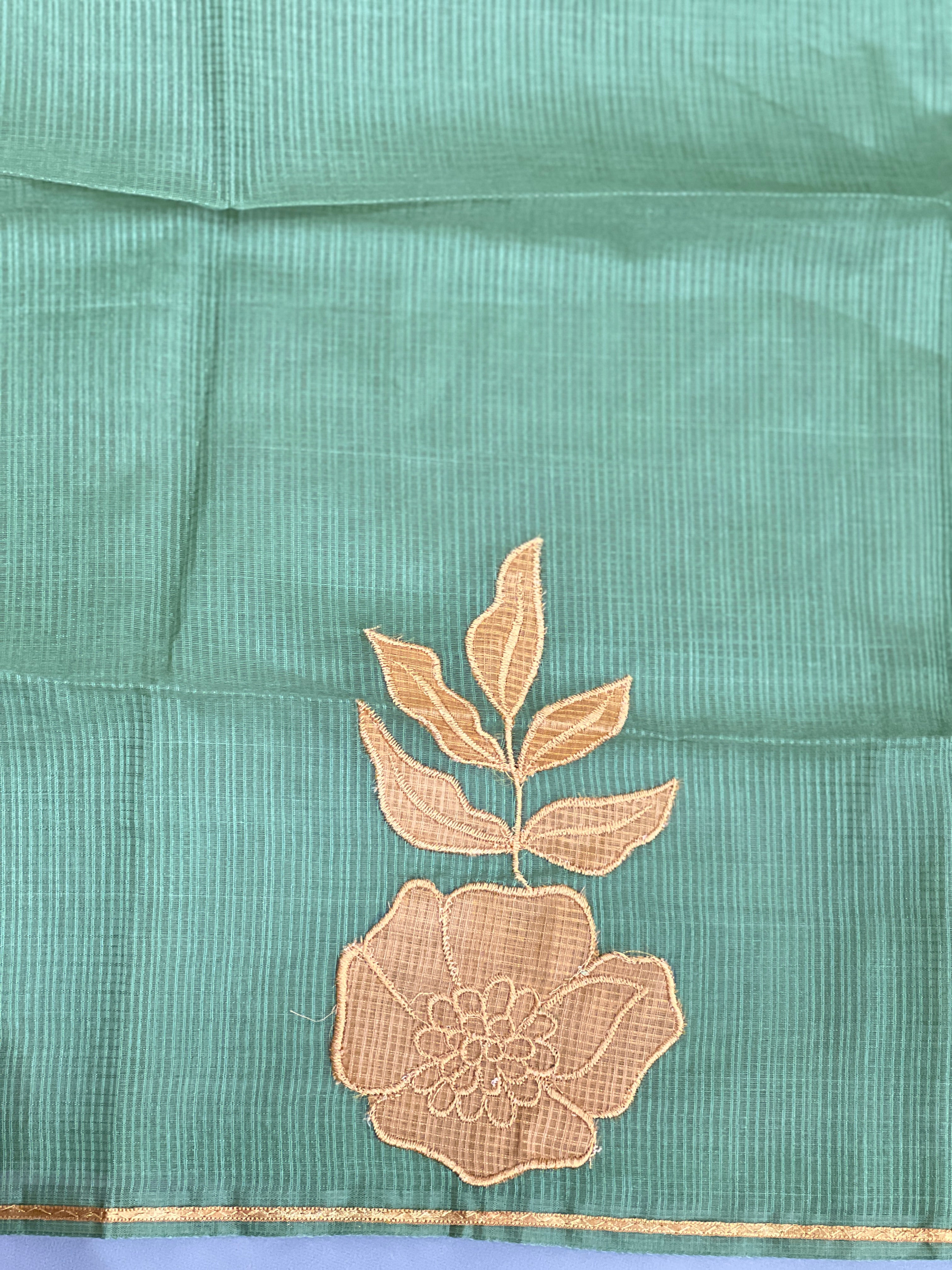 Floral Embroidered Muga Check Kota Saree | JSC744