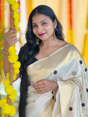 Polka Dot Weaved Tissue Saree | HT241