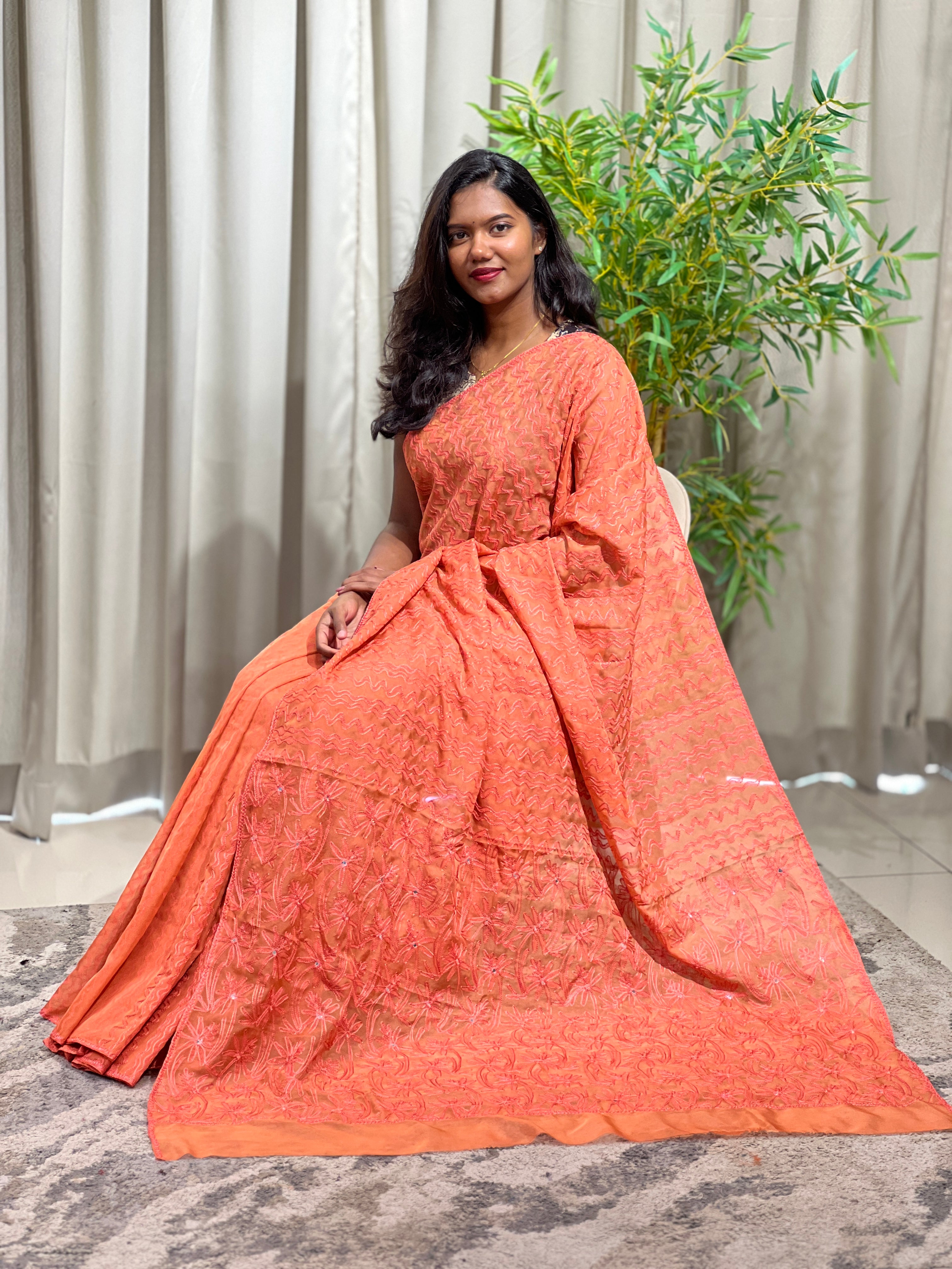 Hand Block Printed Viscose Organza Saree | JSC771