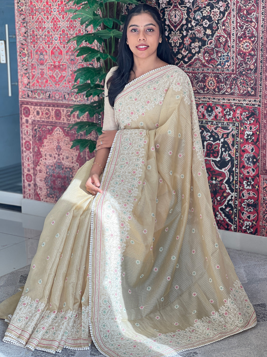 Floral Machine Embroidered Silky Kota Saree | KSD315