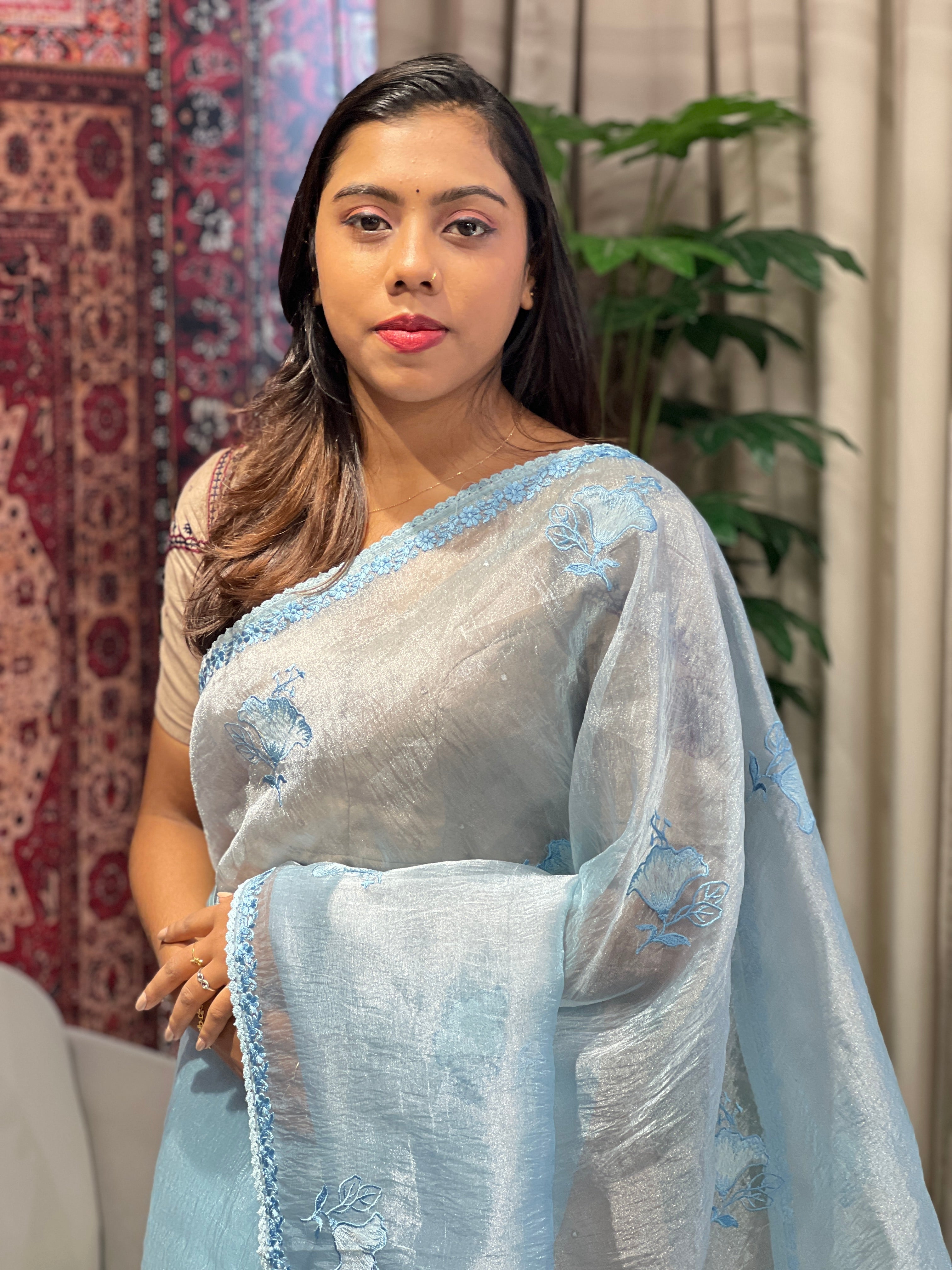 Floral Embroidery Detailed Organza Saree | BLD1861