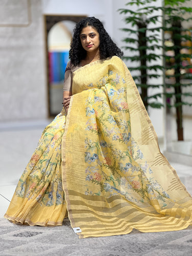 Floral Digital Printed Silk Linen Saree| RGD357