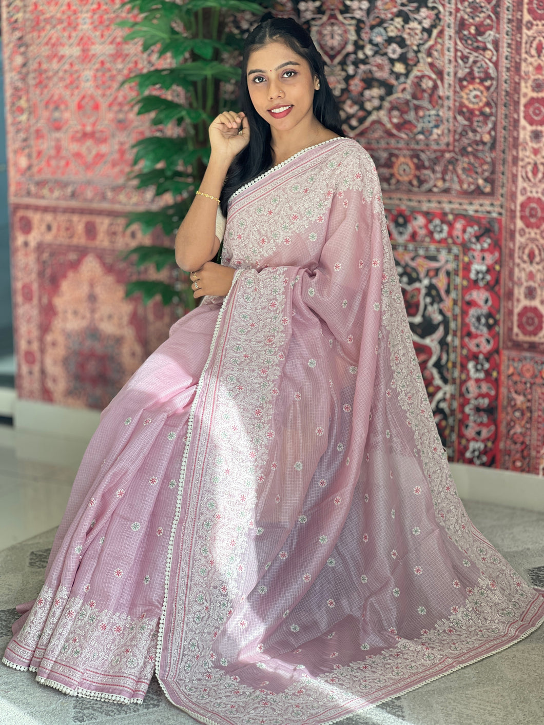 Floral Machine Embroidered Silky Kota Saree | KSD317