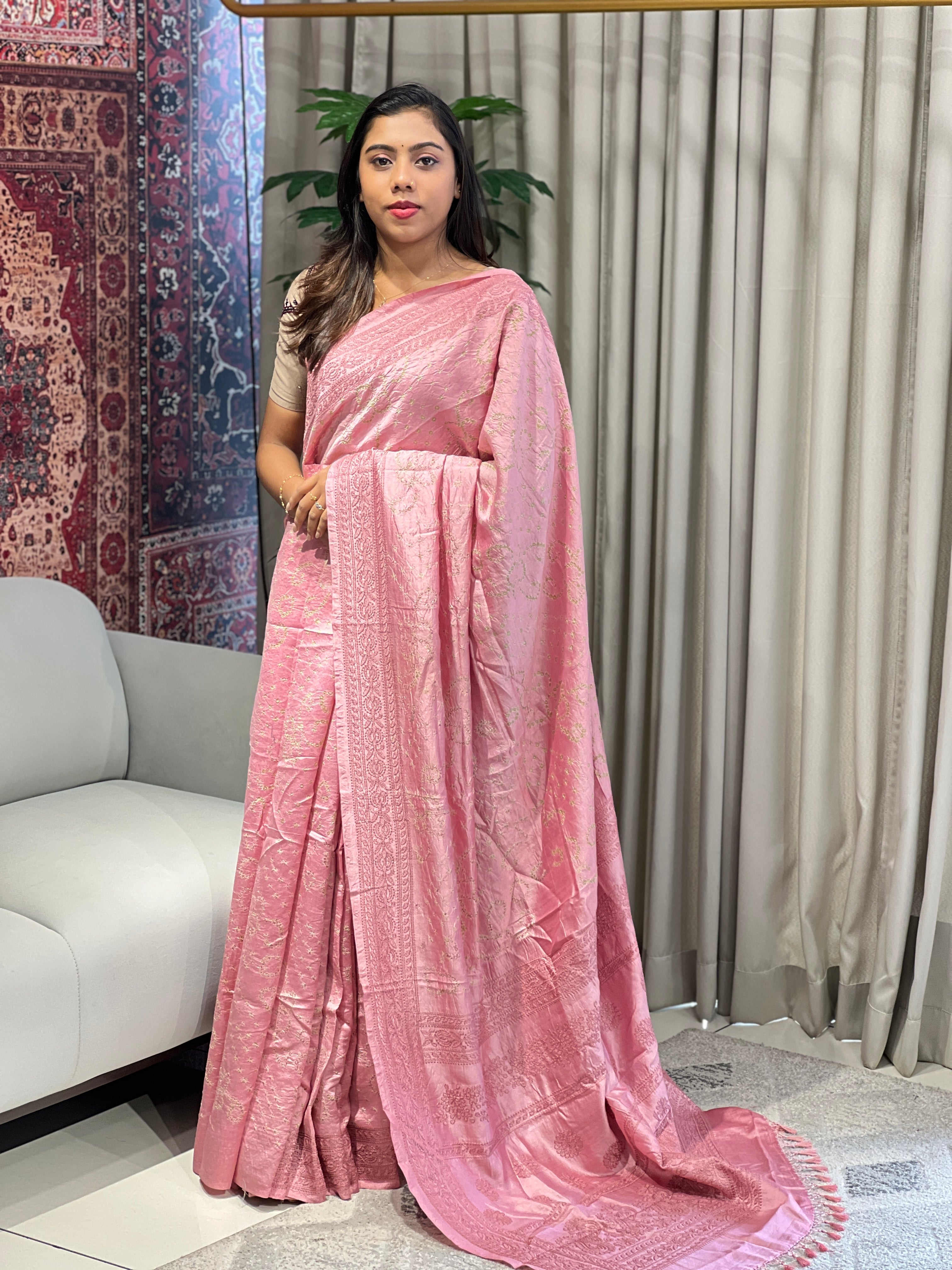 Bandhani Patterned Pure Tussar Saree | YNG811