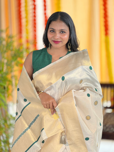 Polka Dot Weaved Tissue Saree | HT242