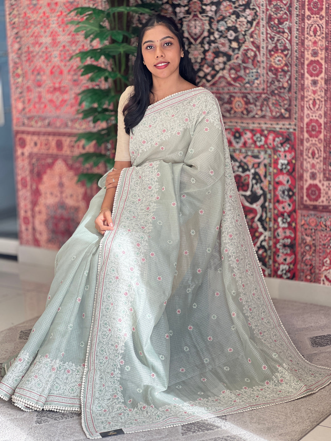 Floral Machine Embroidered Silky Kota Saree | KSD316