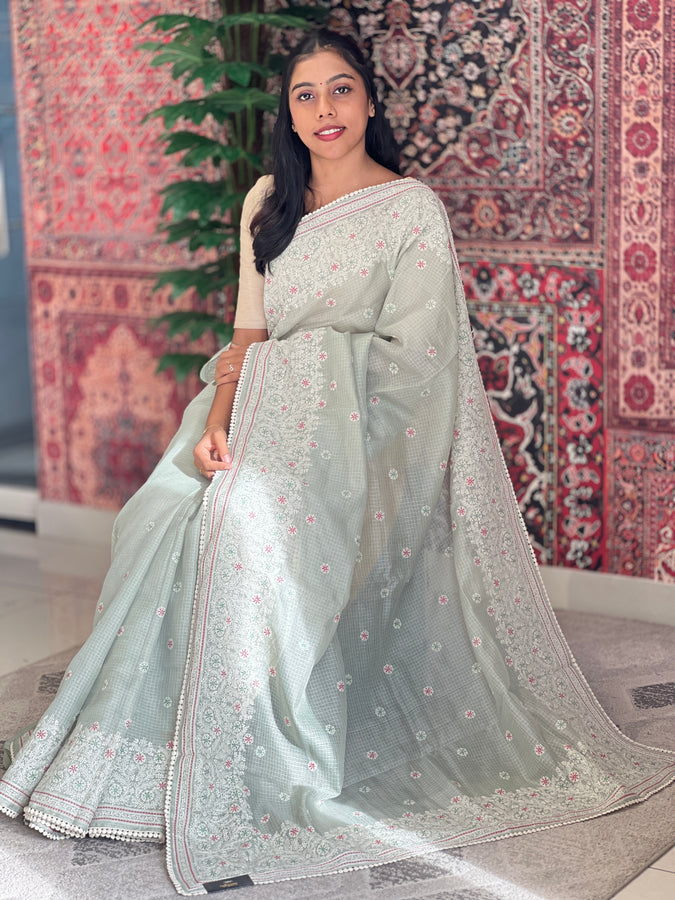 Floral Machine Embroidered Silky Kota Saree | KSD316