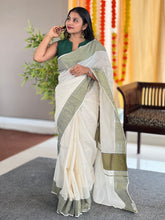 Zari and Thread Stripes Weaved Kerala Cotton Saree | KL418
