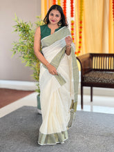 Zari and Thread Stripes Weaved Kerala Cotton Saree | KL418