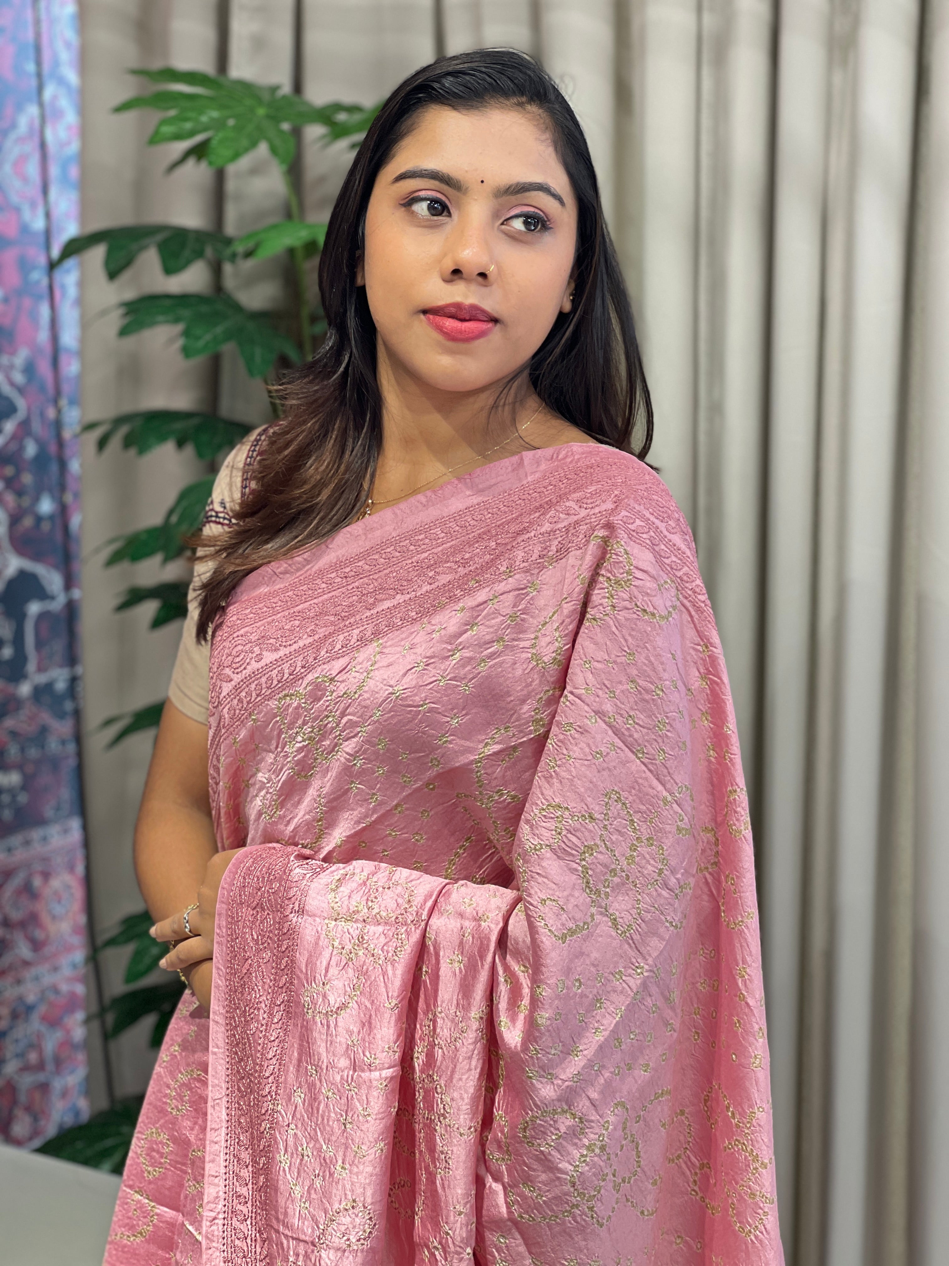 Bandhani Patterned Pure Tussar Saree | YNG811