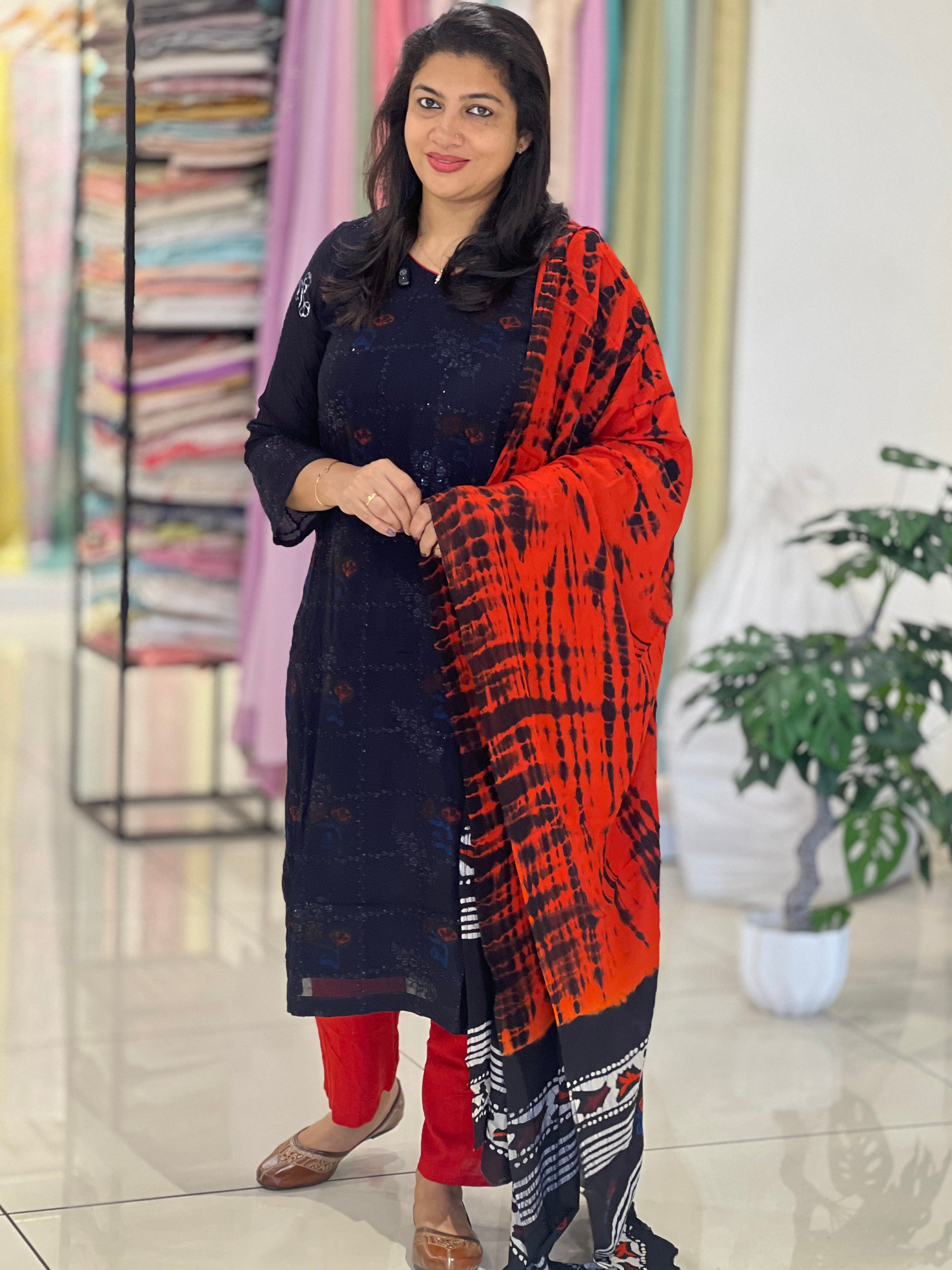 Shibori & Batik Hand Block Printed Viscose Georgette Kurta Set |SLM216