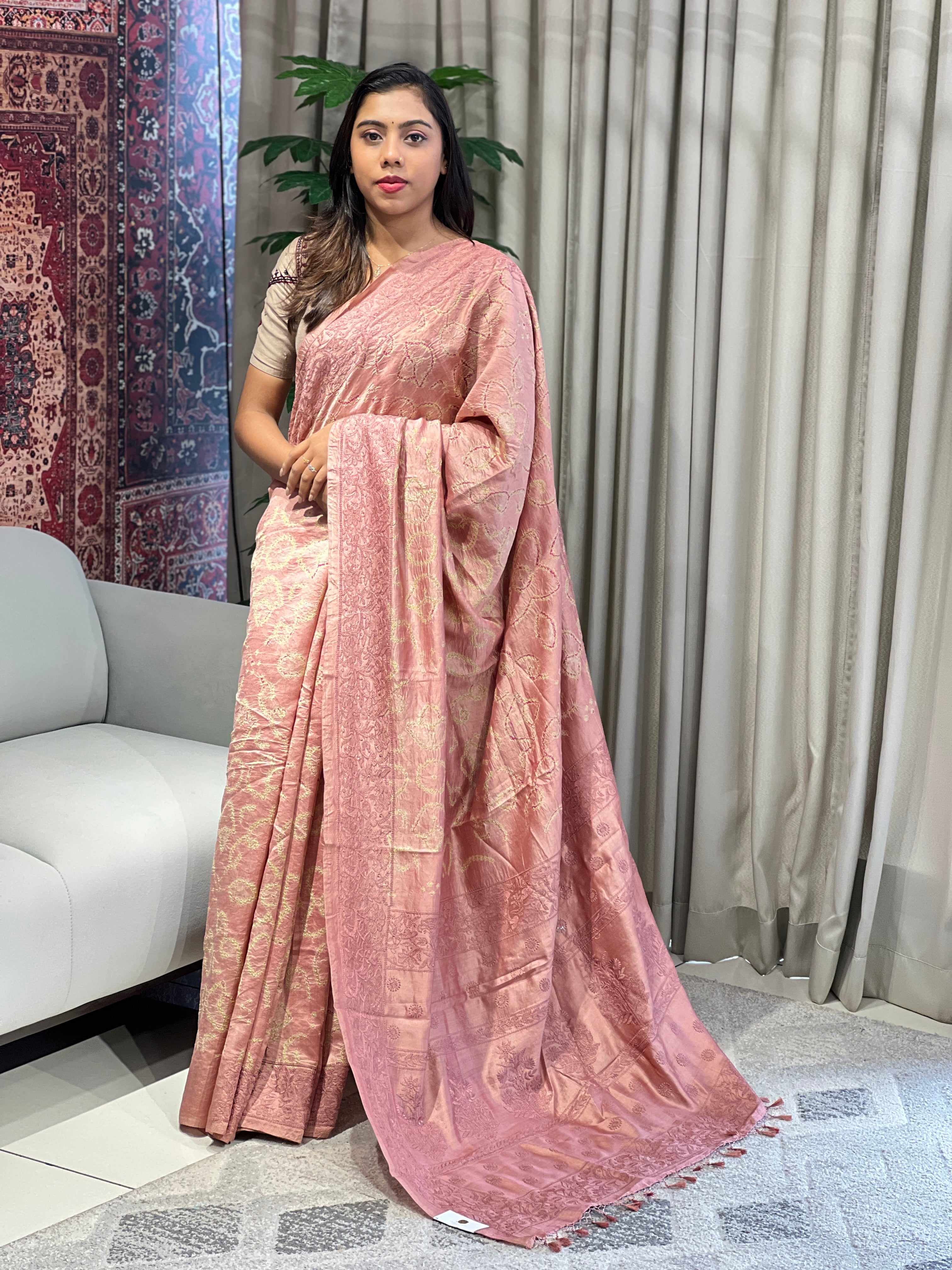 Bandhani Patterned Pure Tussar Saree | YNG813
