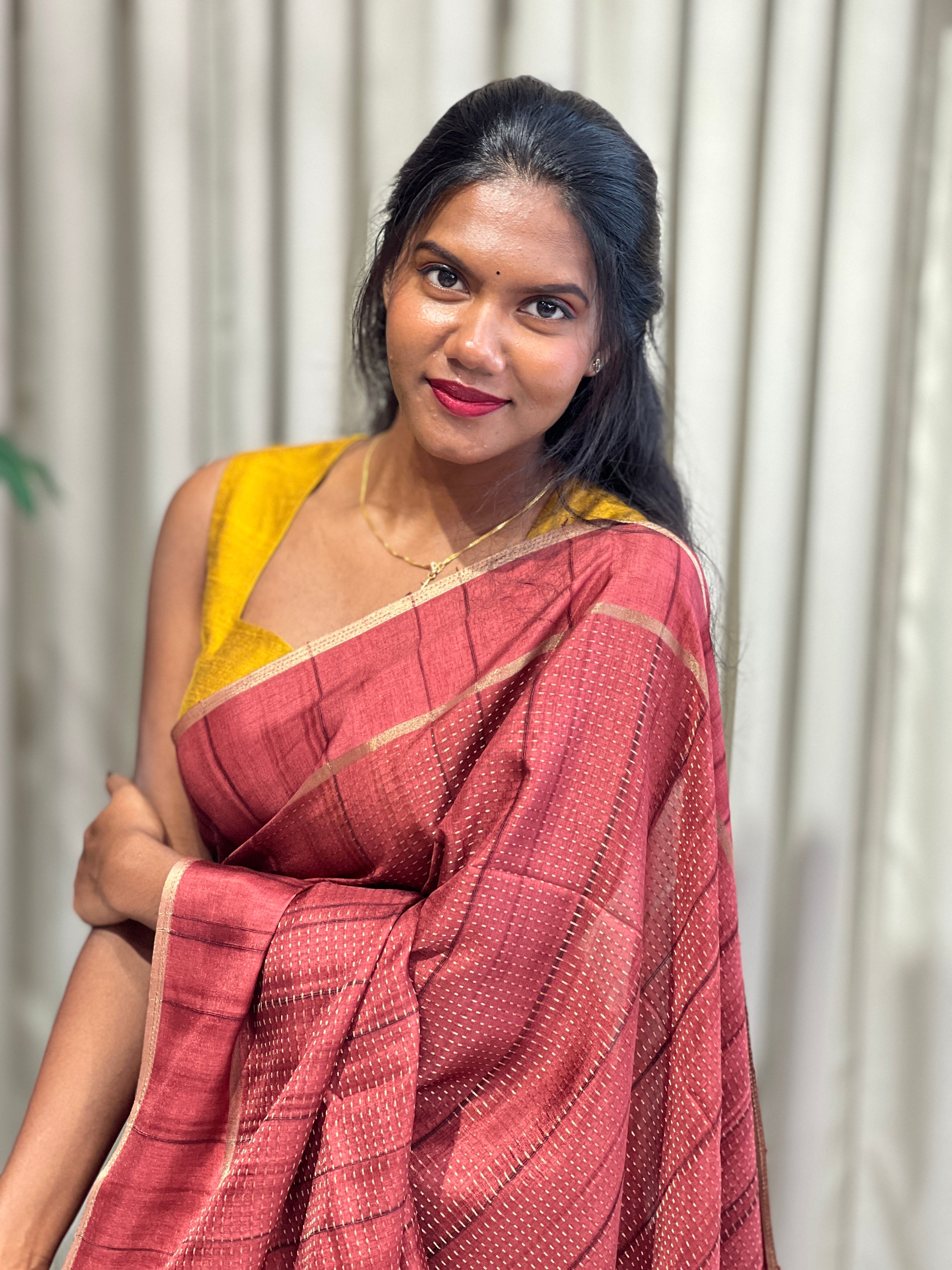 Running Stitch Detailed Semi Tussar Saree | SSN485