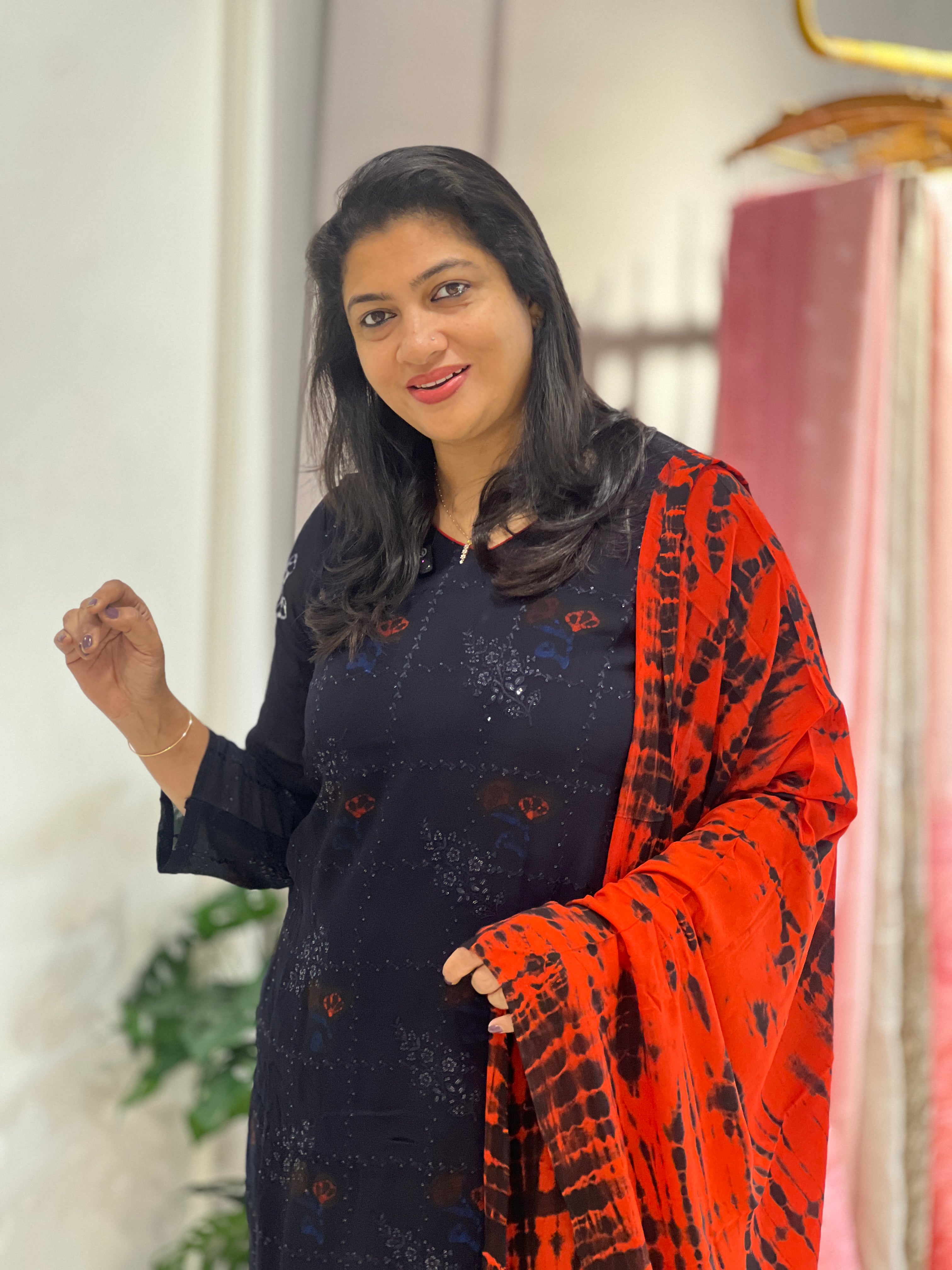 Shibori & Batik Hand Block Printed Viscose Georgette Kurta Set |SLM216