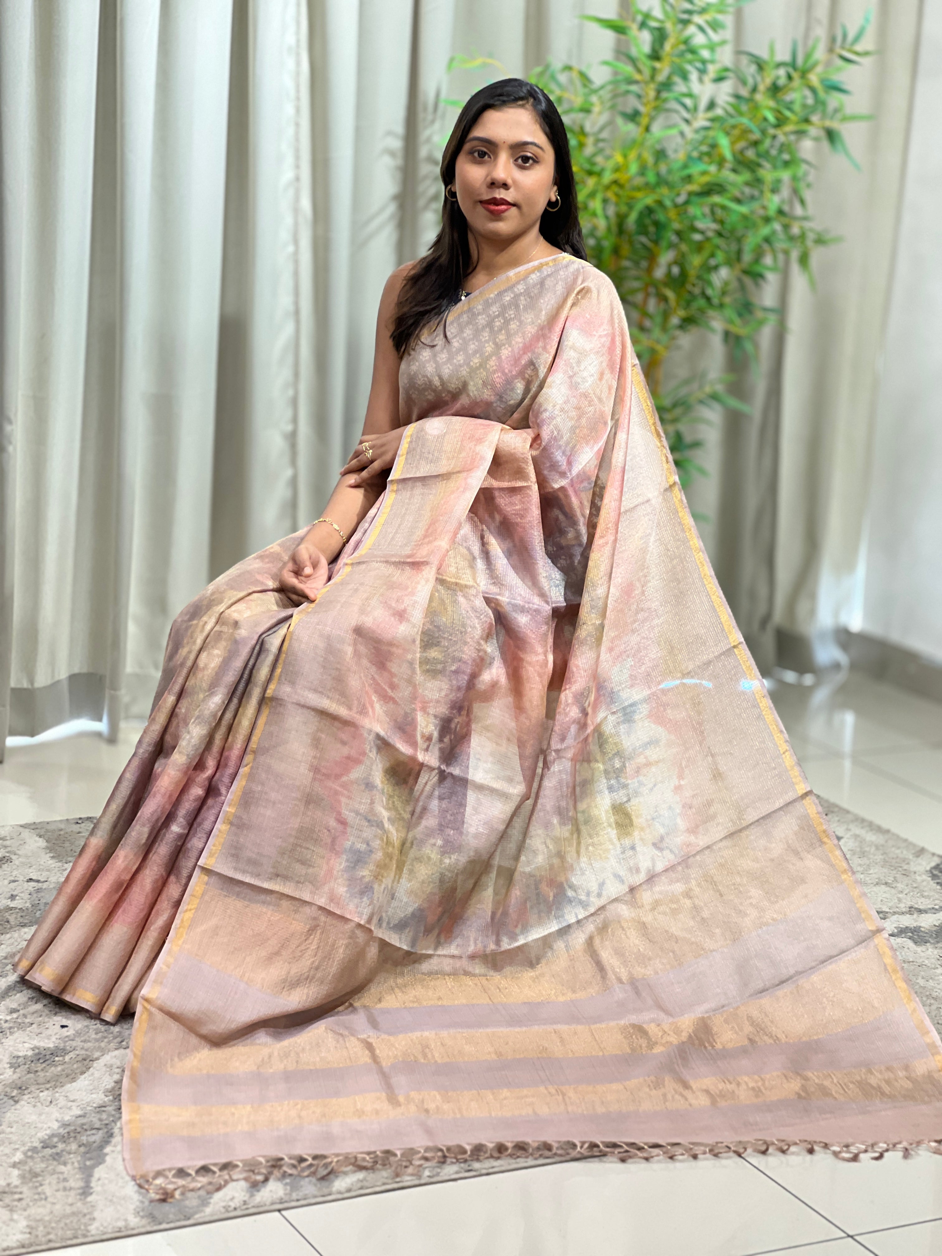 Check Patterned Tie & Dye Tussar Saree | HS1453