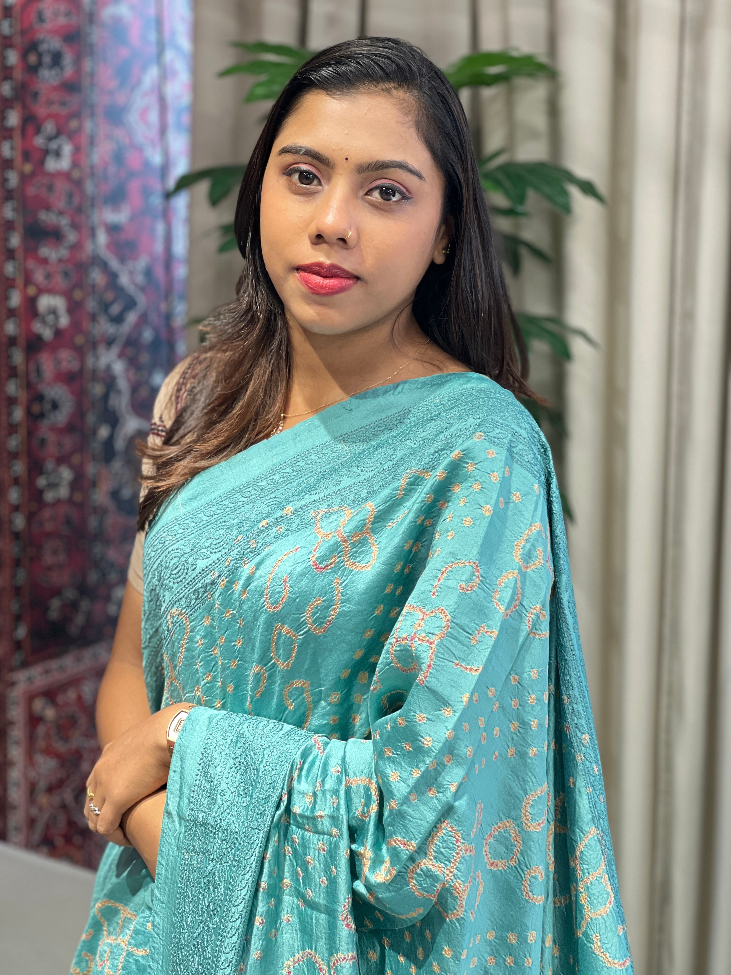 Bandhani Patterned Pure Tussar Saree | YNG812