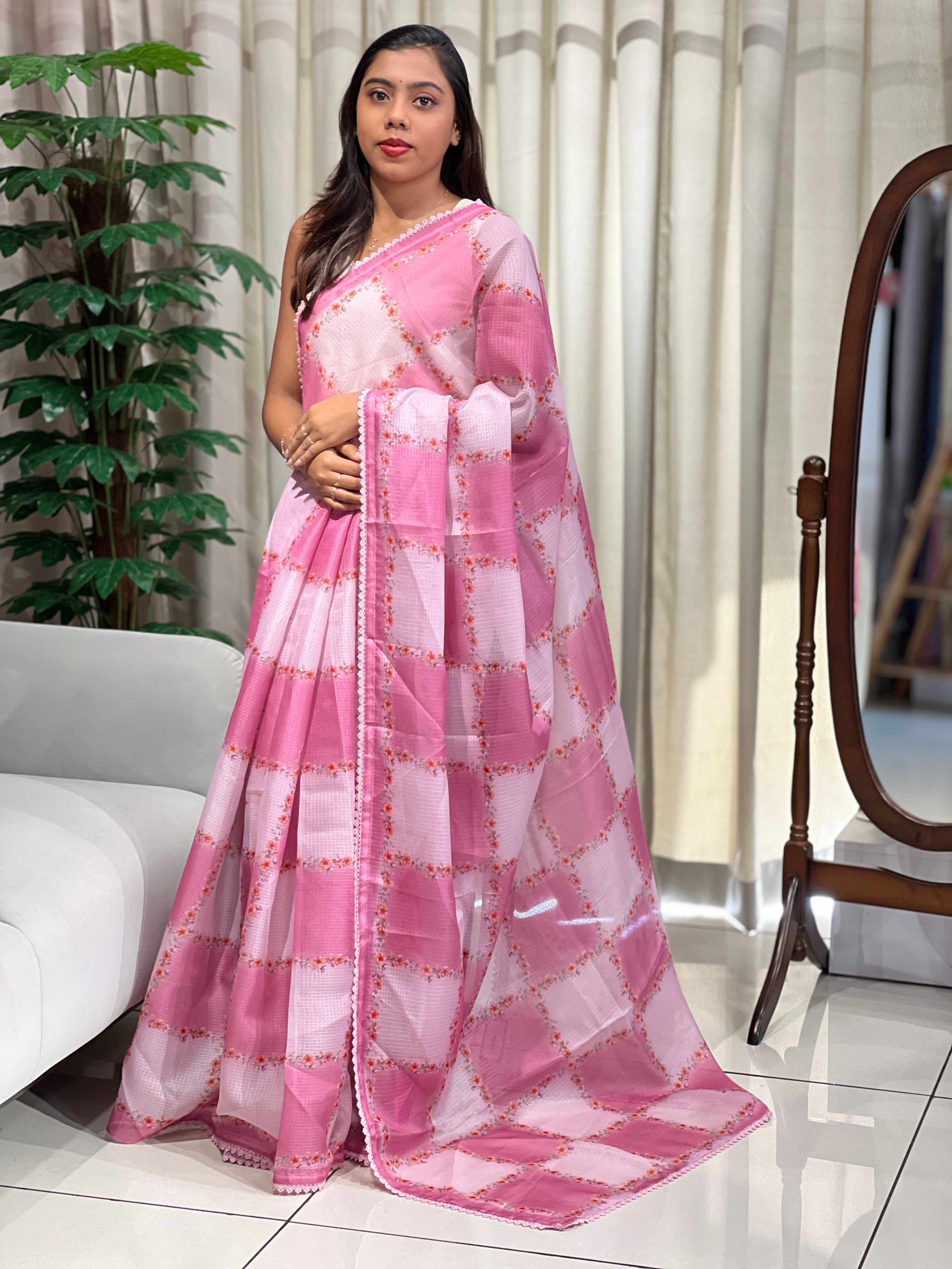 Floral Print Detailed Silky Kota Saree | HT414