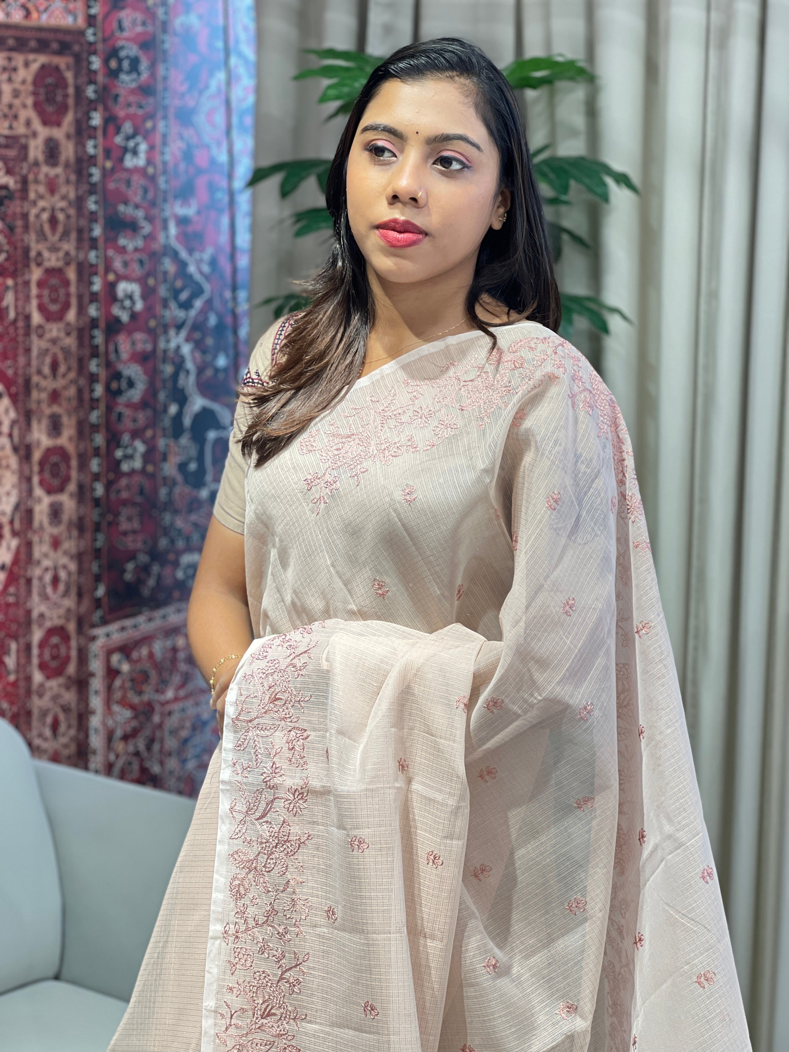 Floral Machine Embroidery Kota Saree | YNG825