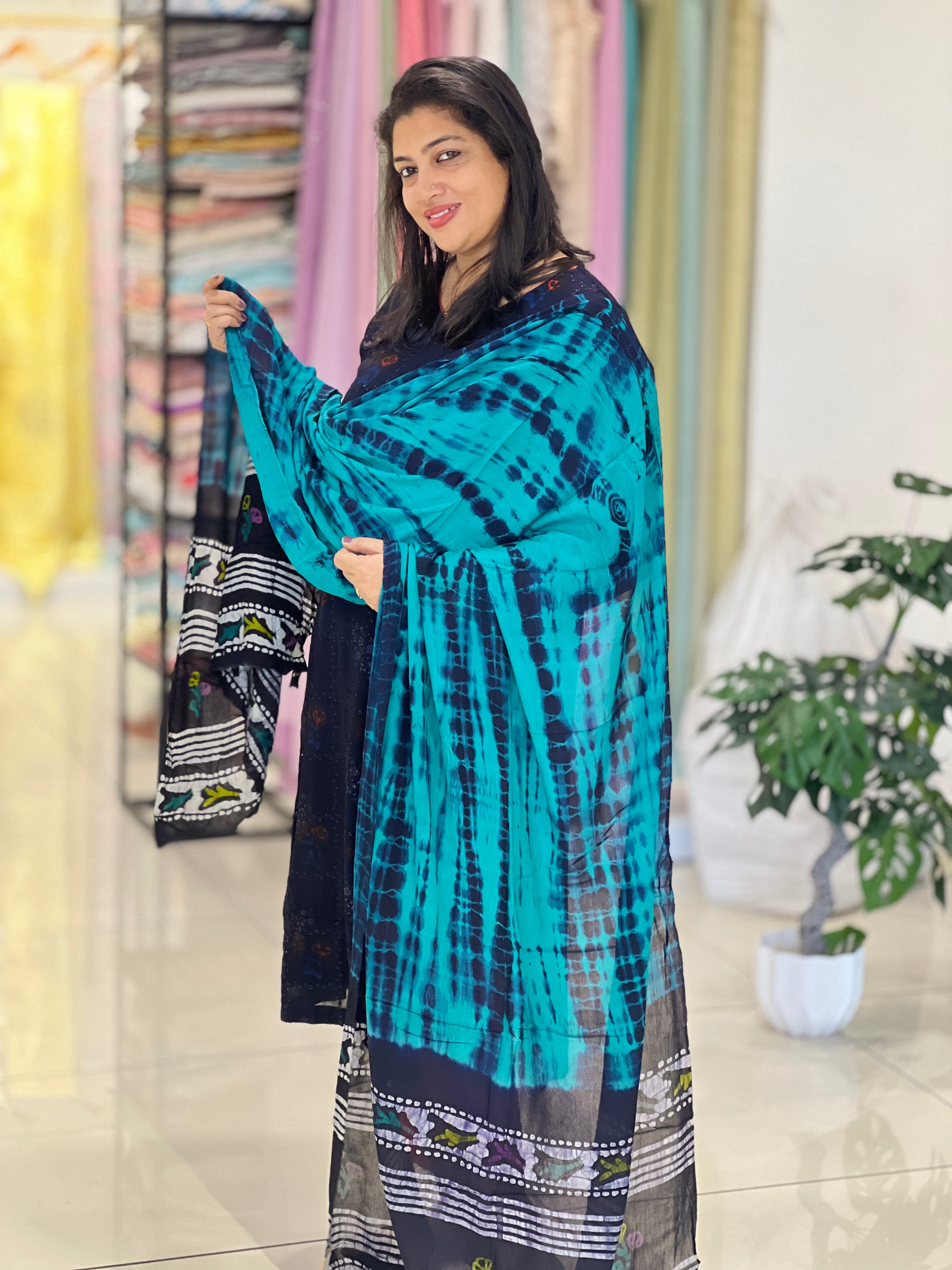 Shibori & Batik Hand Block Printed Viscose Georgette Kurta Set |SLM218