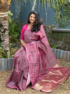Geometrical Weaving Pattern Silk Satin Finish Saree | BHH143