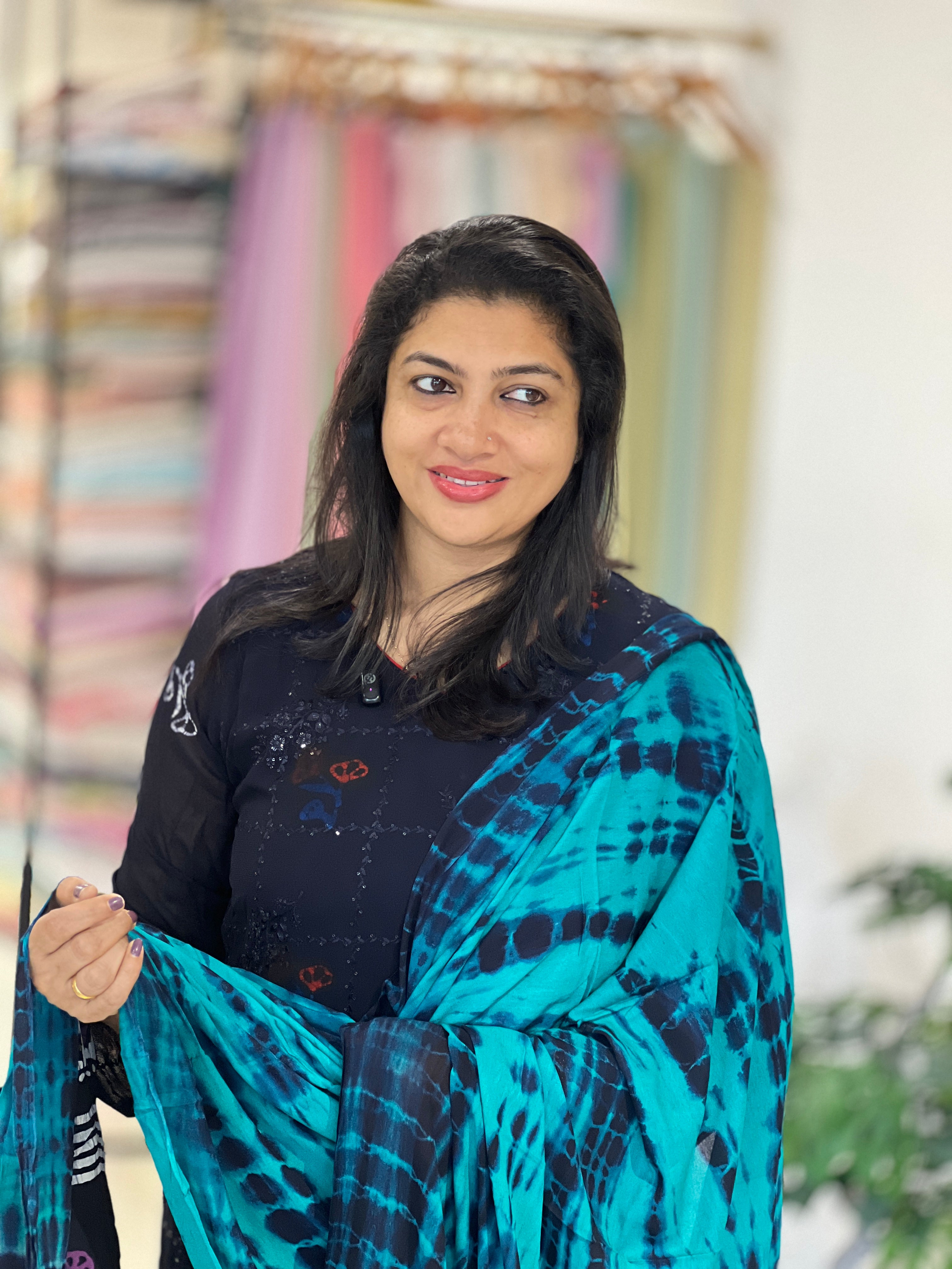 Shibori & Batik Hand Block Printed Viscose Georgette Kurta Set |SLM218