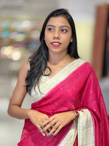Zari Check With Butta Detailed Banarasi Silk Saree | NN392