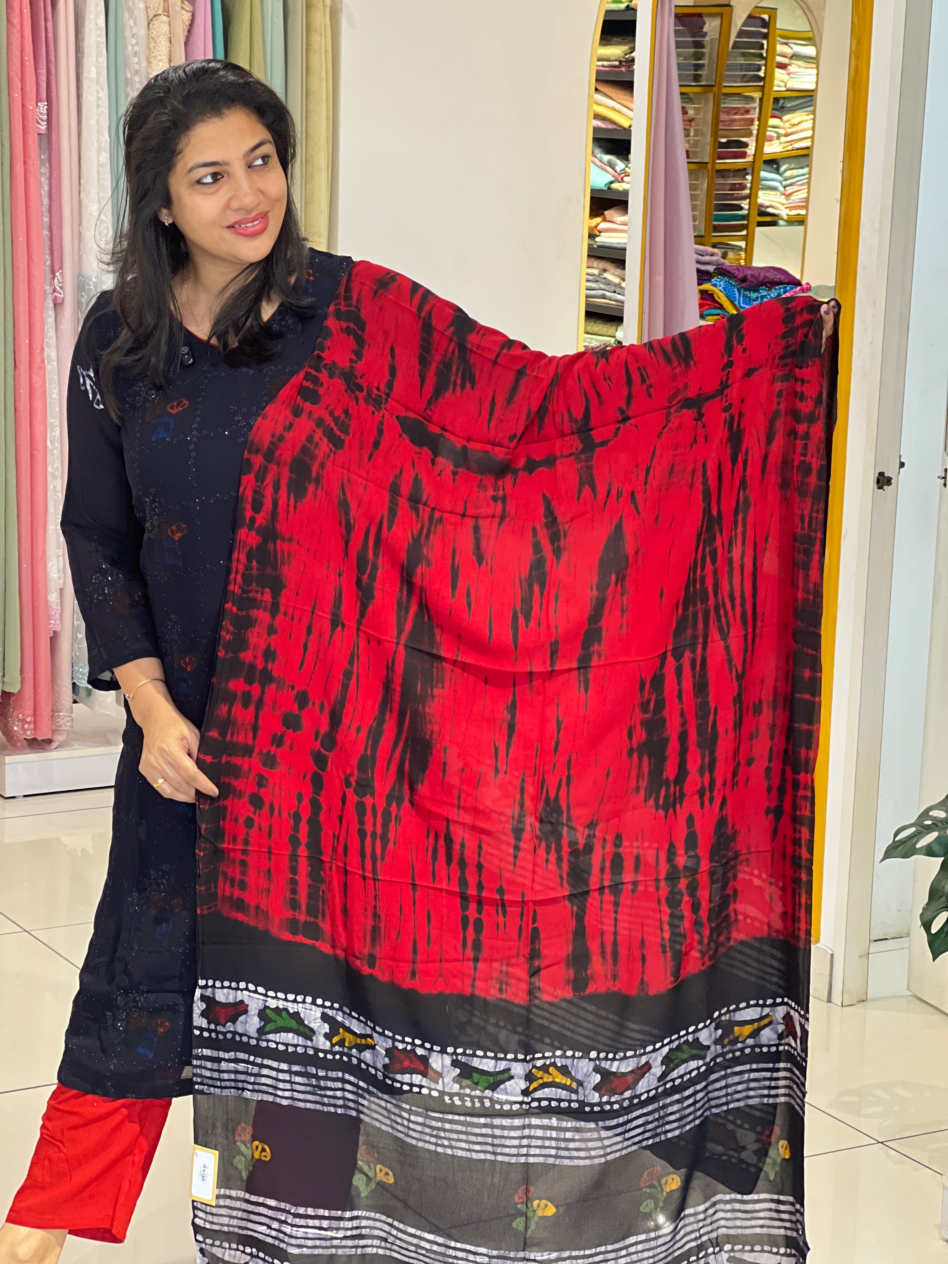 Shibori & Batik Hand Block Printed Viscose Georgette Kurta Set  |SLM219