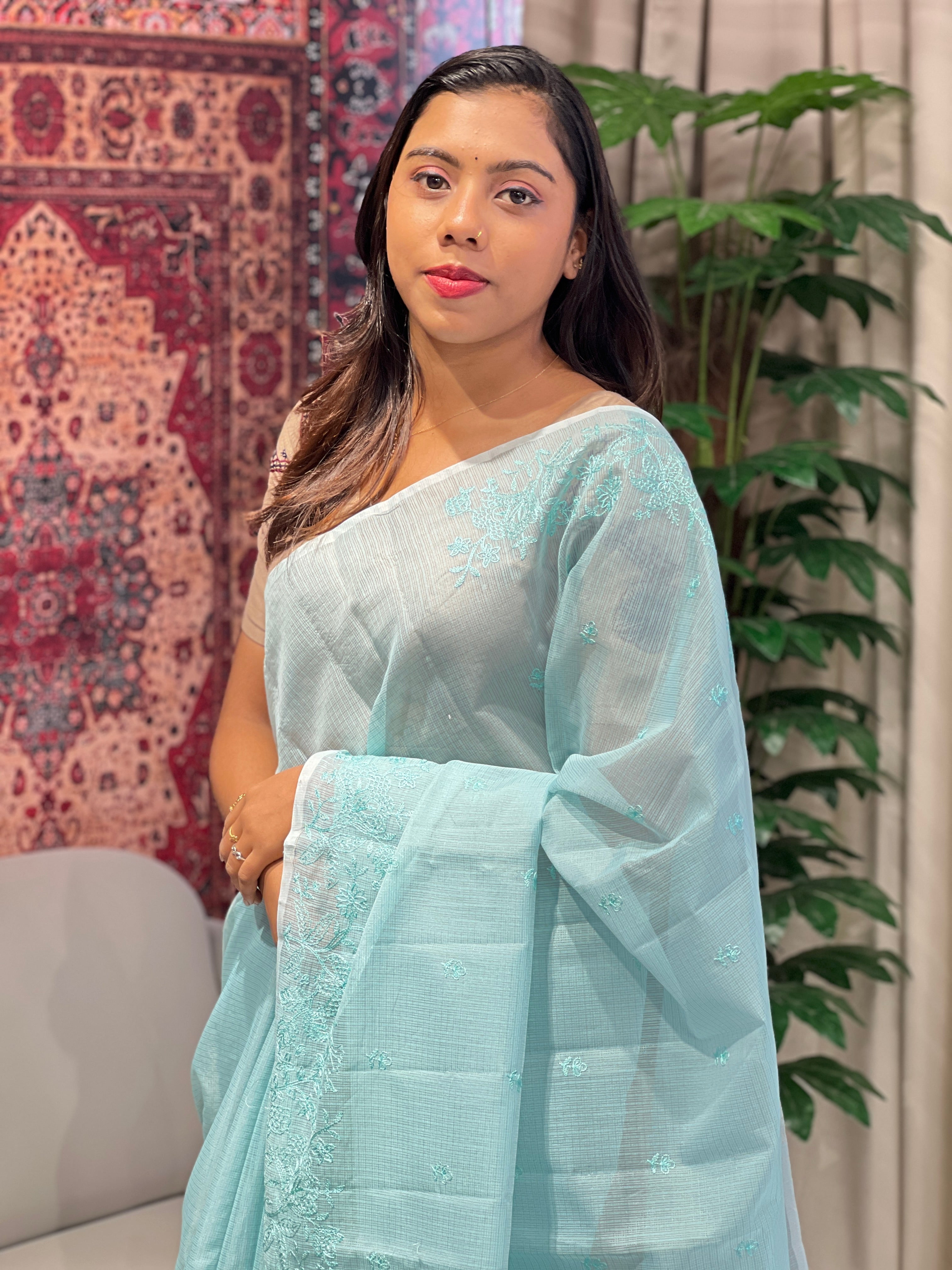 Floral Machine Embroidery Kota Saree | YNG827