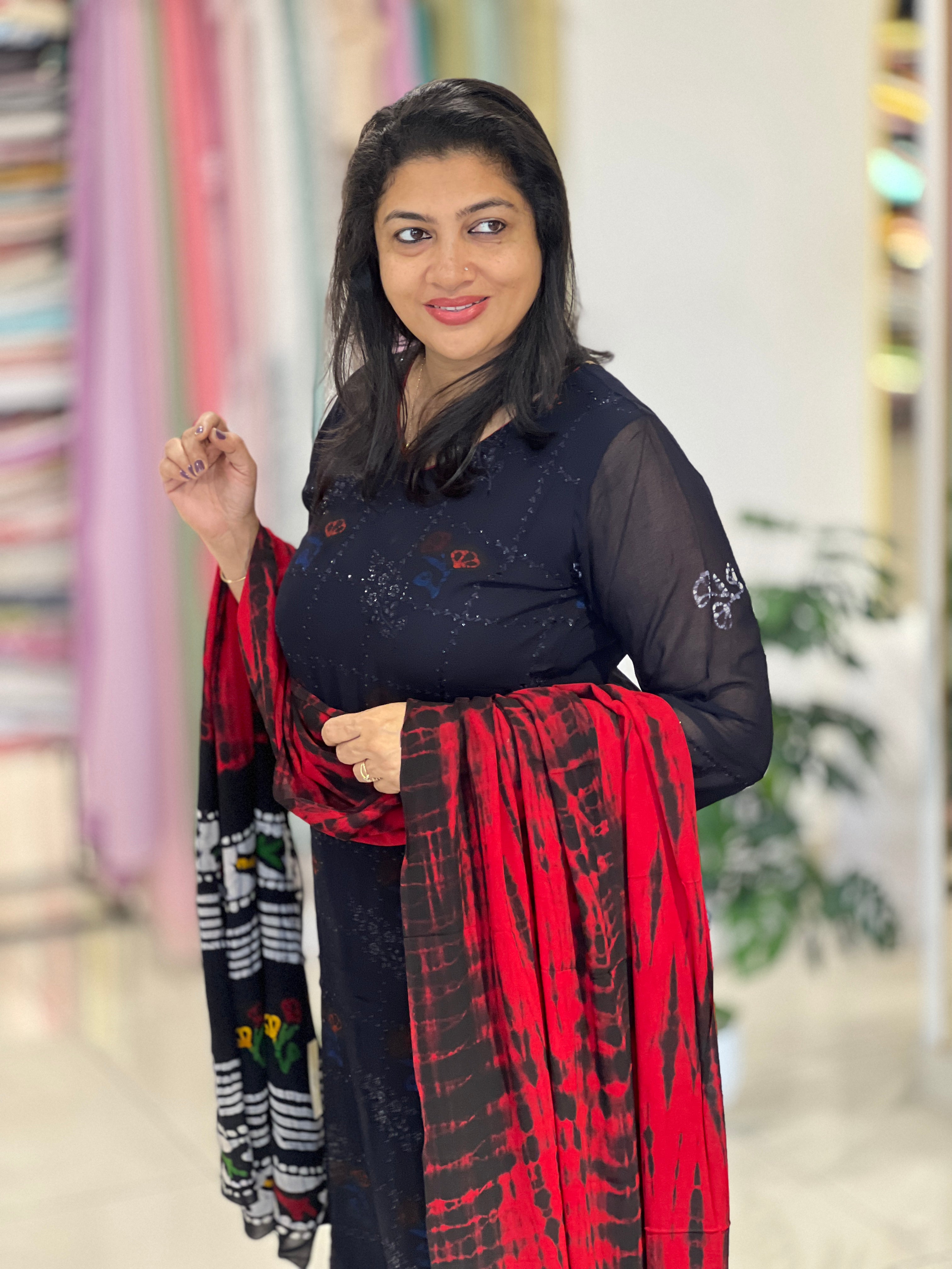 Shibori & Batik Hand Block Printed Viscose Georgette Kurta Set  |SLM219
