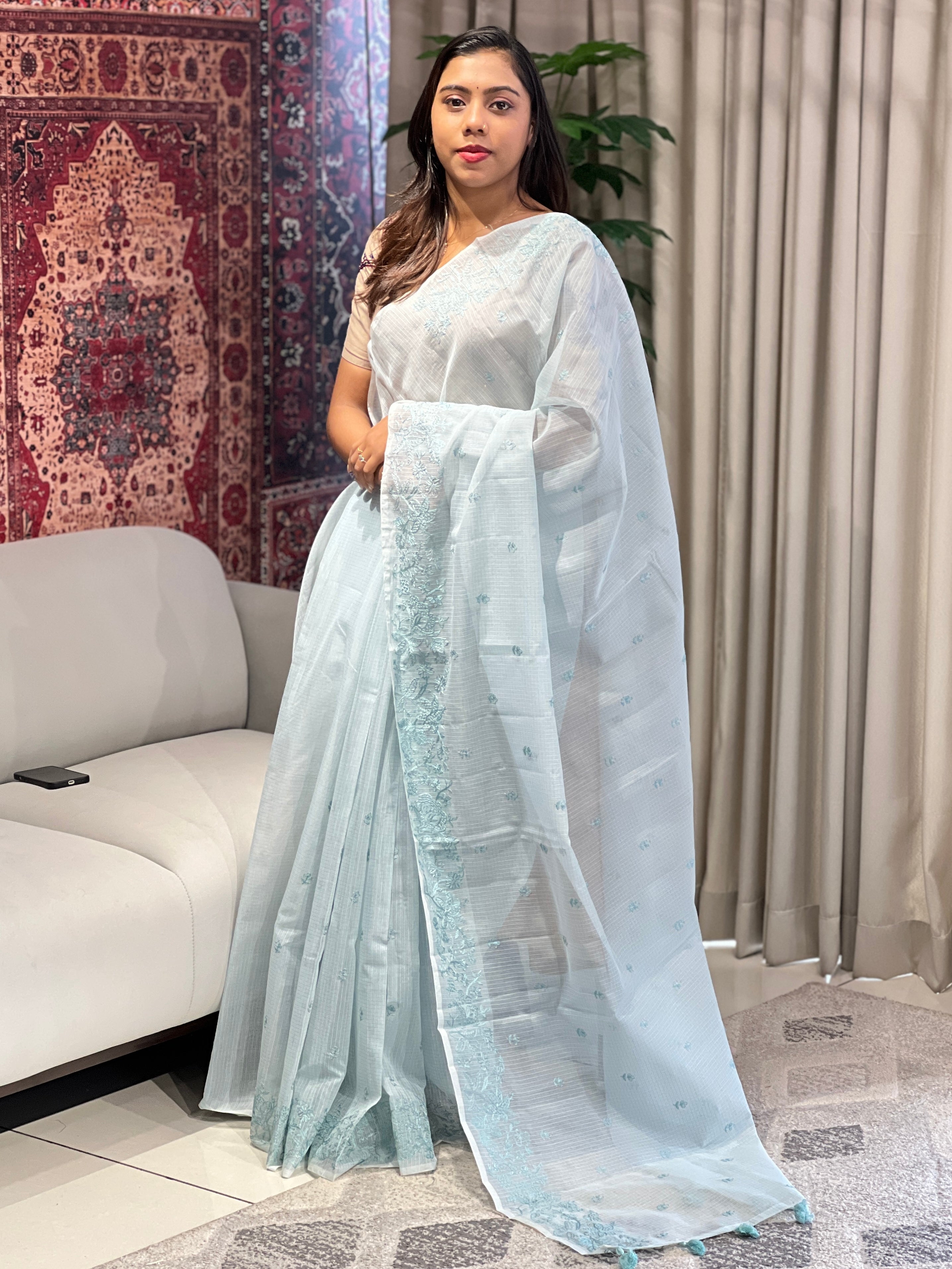 Floral Machine Embroidery Kota Saree | YNG824