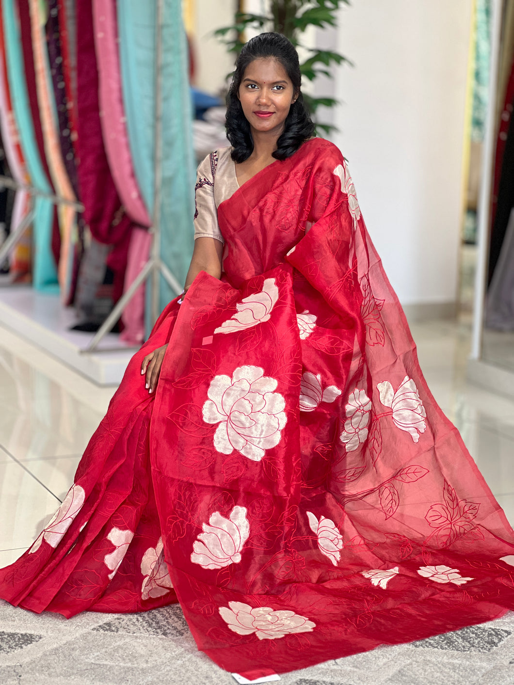 Floral Applique Detailed Organza Saree | MM118