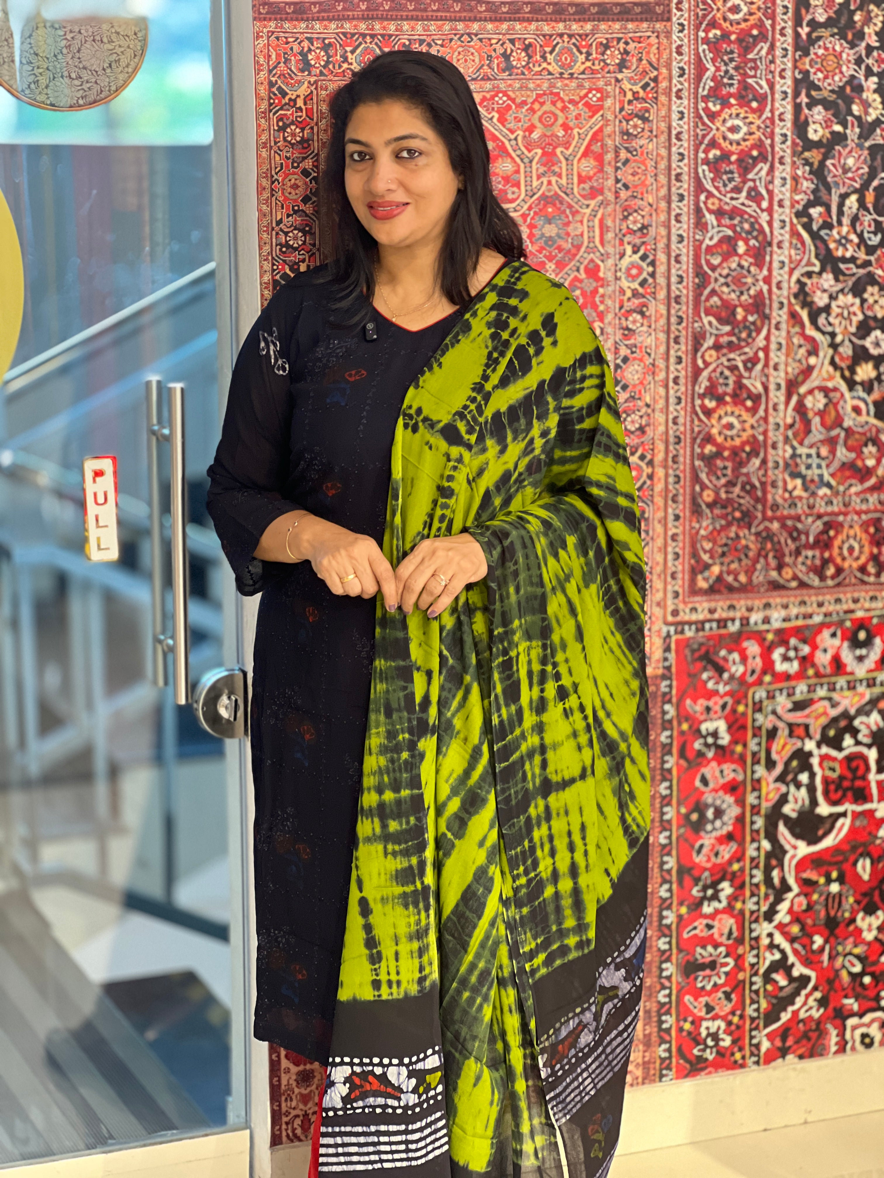 Shibori & Batik Hand Block Printed Viscose Georgette Kurta Set |SLM217
