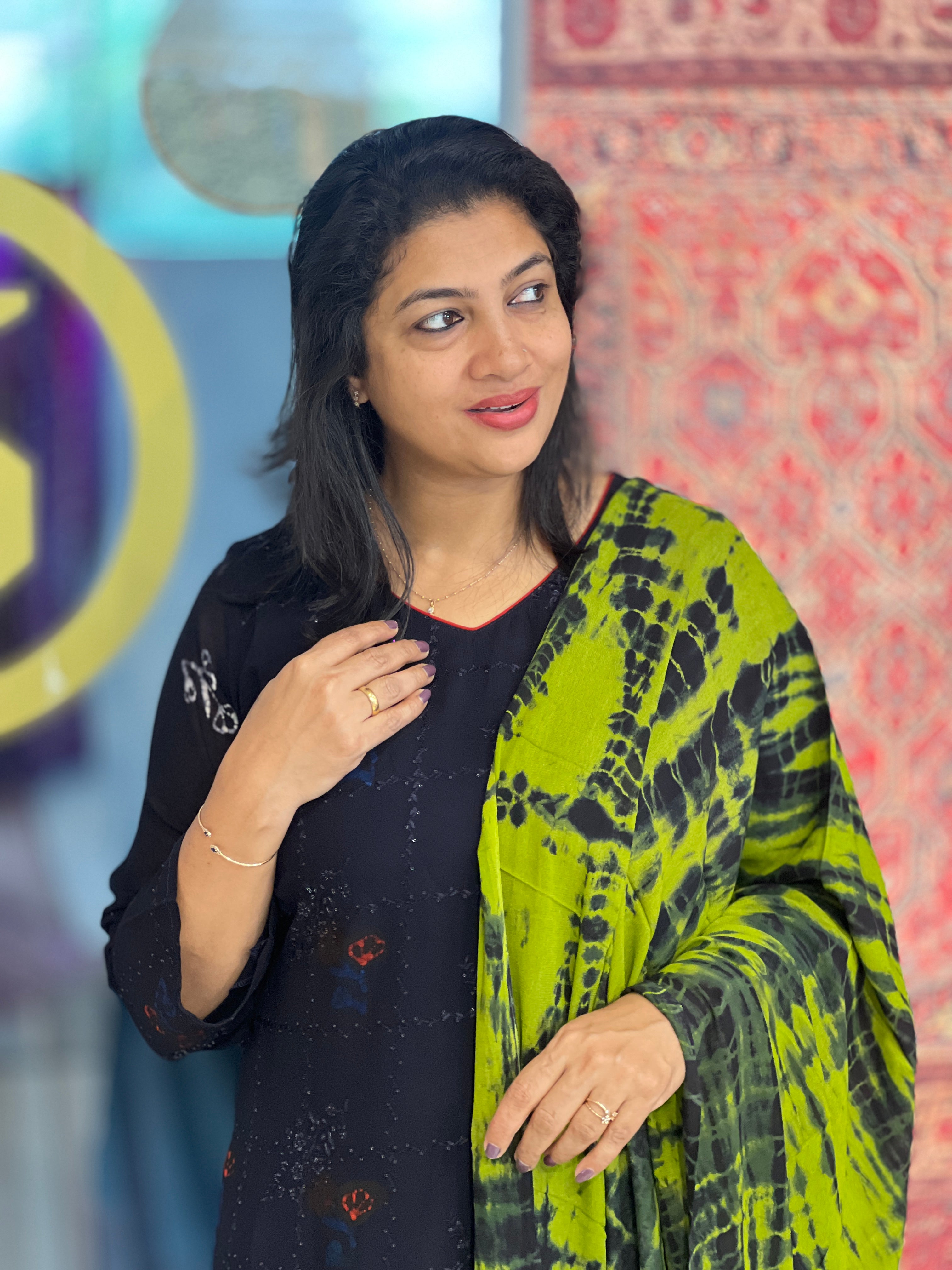 Shibori & Batik Hand Block Printed Viscose Georgette Kurta Set |SLM217