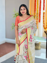 Machine Embroidery Patterned Linen Saree | NHH543