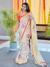 Machine Embroidery Patterned Linen Saree | NHH543