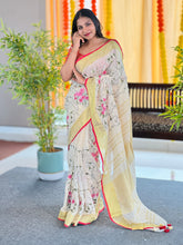 Machine Embroidery Patterned Linen Saree | NHH543