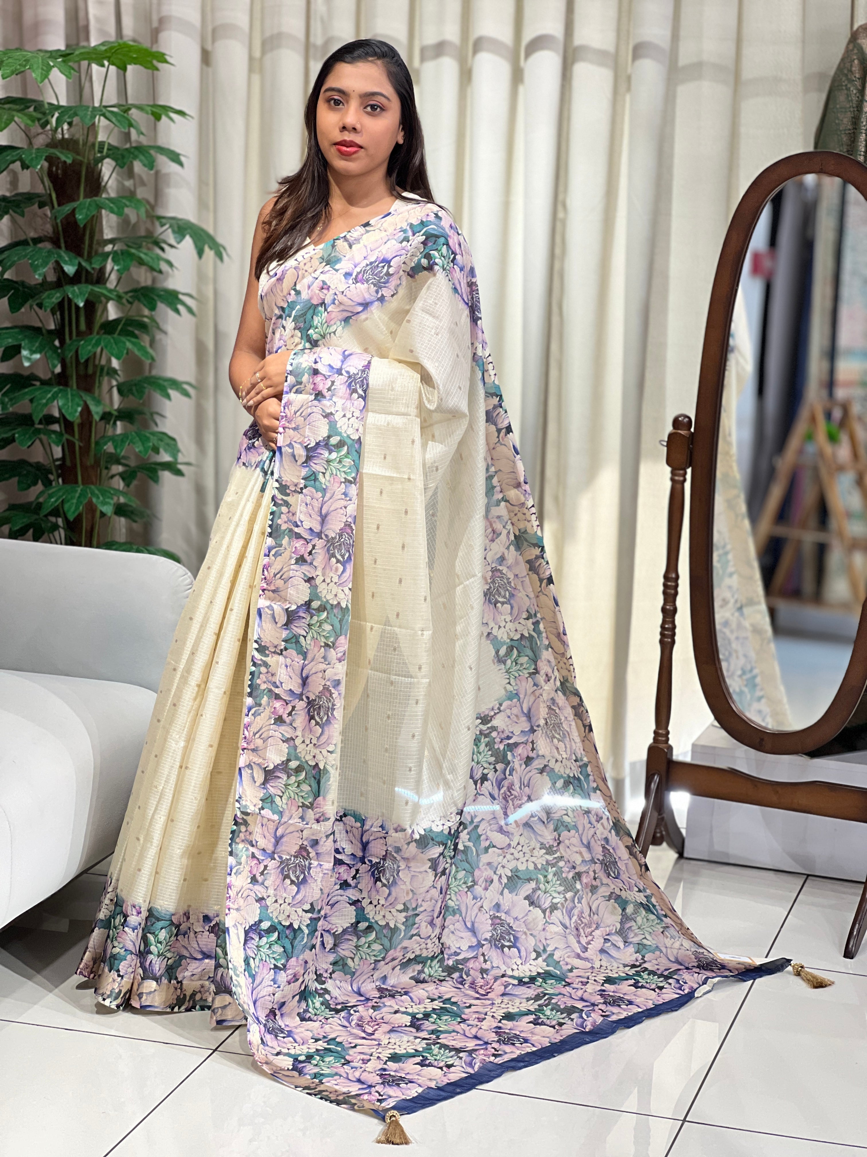 Floral Printed Silky Kota Saree | HT393