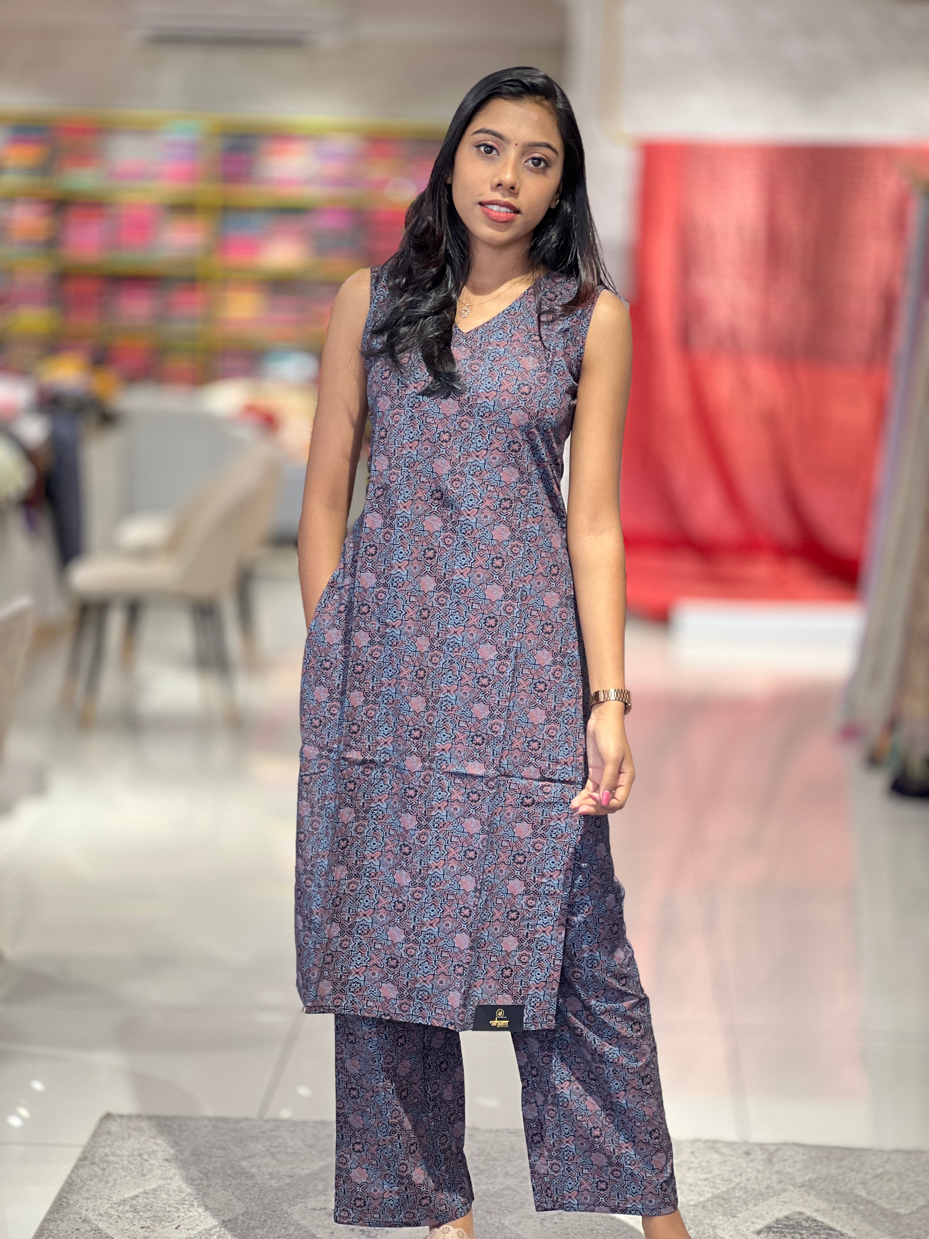 Ajrak Print Patterned Cotton Kurta Top & Bottom | SJL106
