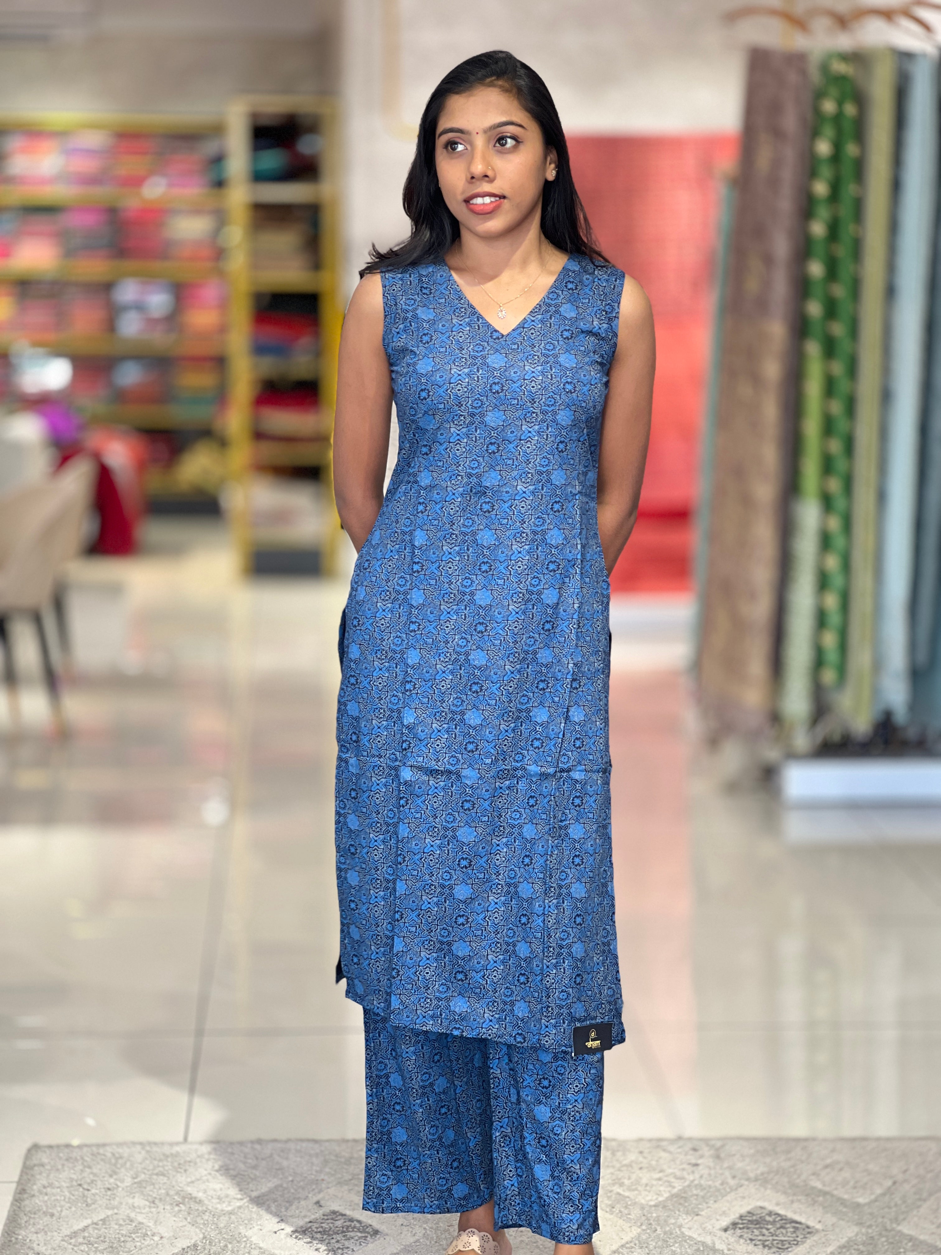 Ajrak Print Patterned Cotton Kurta Top & Bottom | SJL105