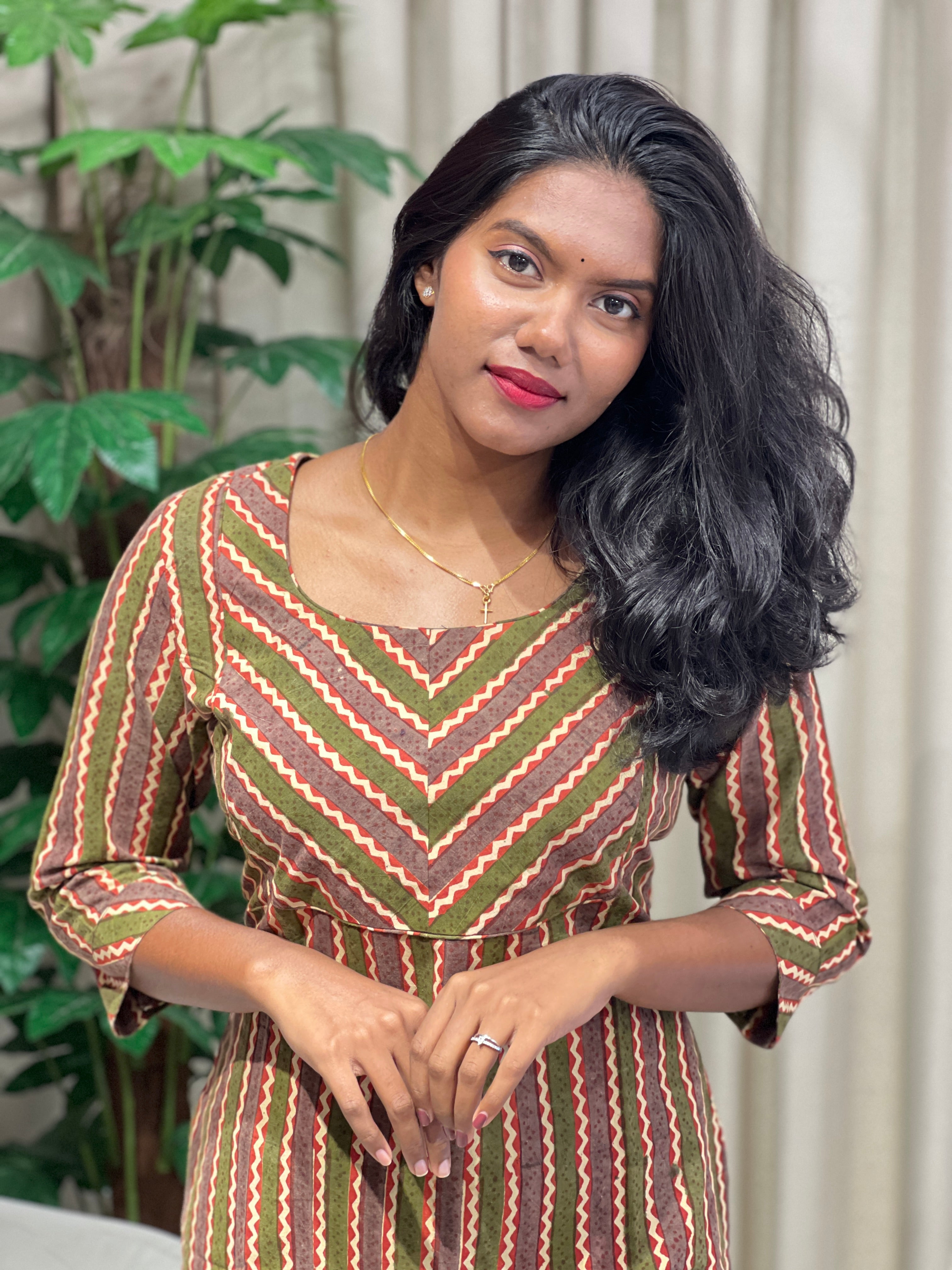 Stripes With ZigZag Patterned Cotton Kurta  | DNT794