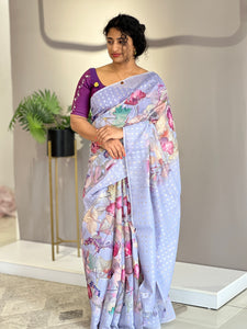 Floral Printed Chanderi Finish Saree | SSN135