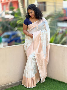 Rose Golden And Sliver Weaving  Pattern Chanderi Finish Saree | NN119