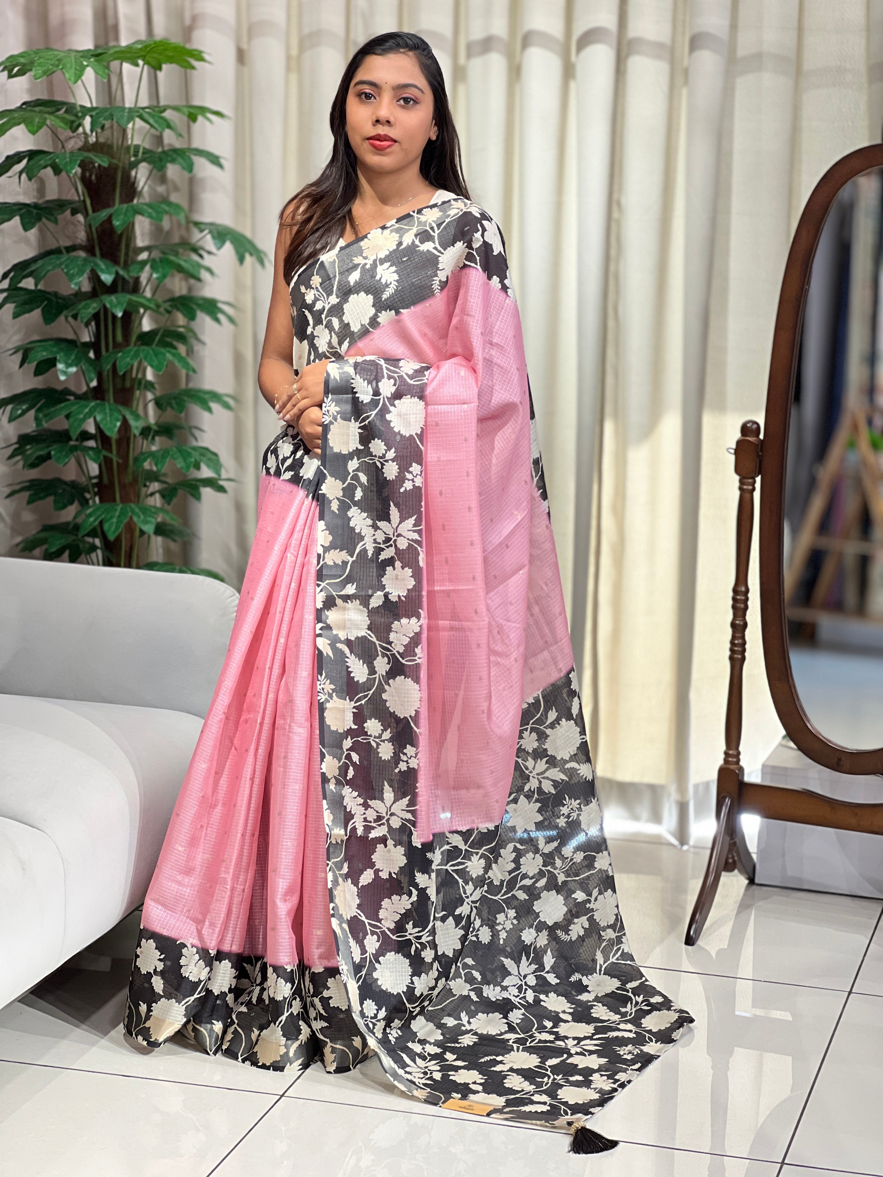 Floral Printed Silky Kota Saree | HT386