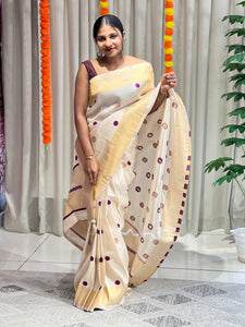 Polka Dot Weaved Tissue Saree | HT240