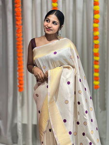 Polka Dot Weaved Tissue Saree | HT240